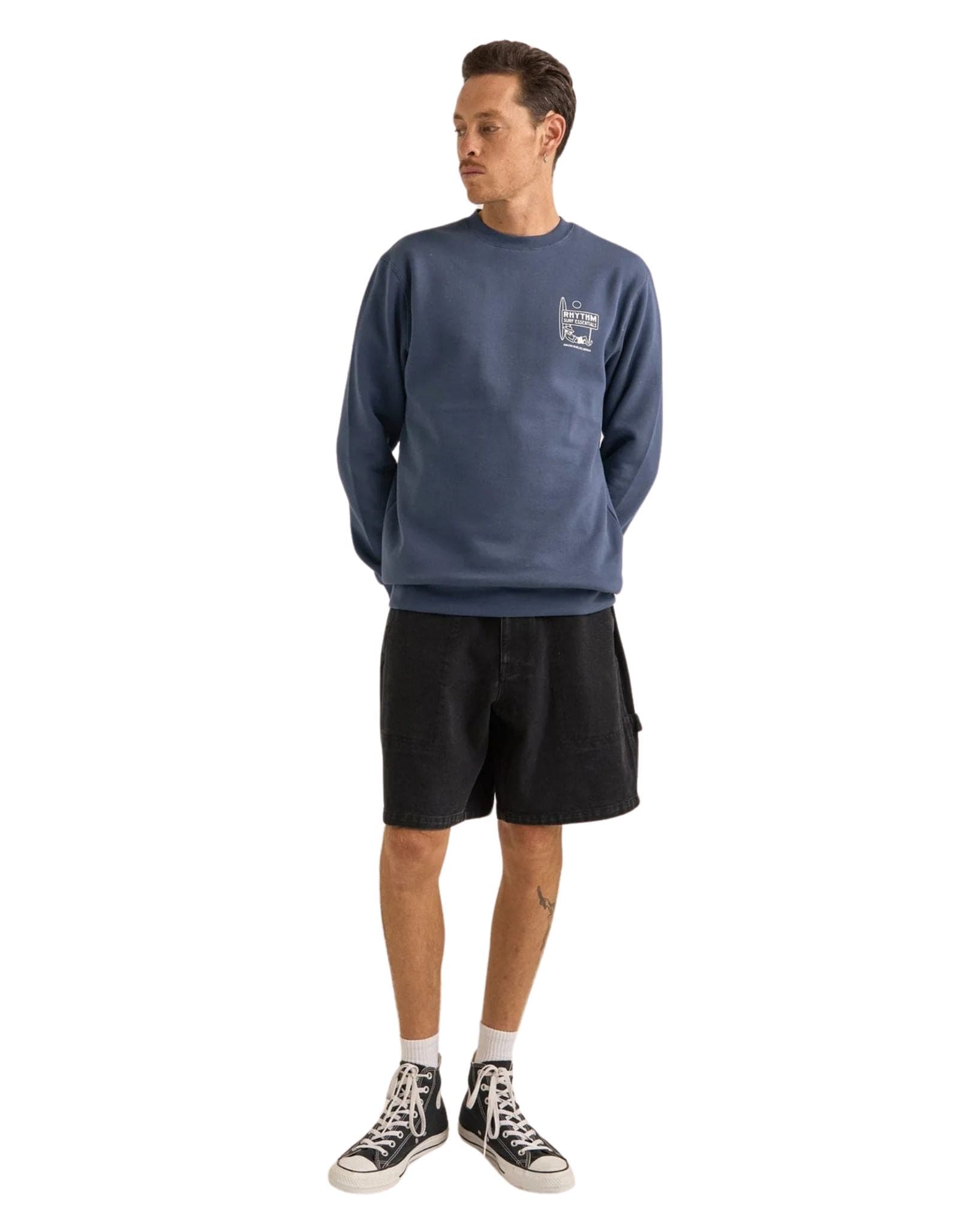 Rhythm Mens Siesta Fleece Crew - Navy
