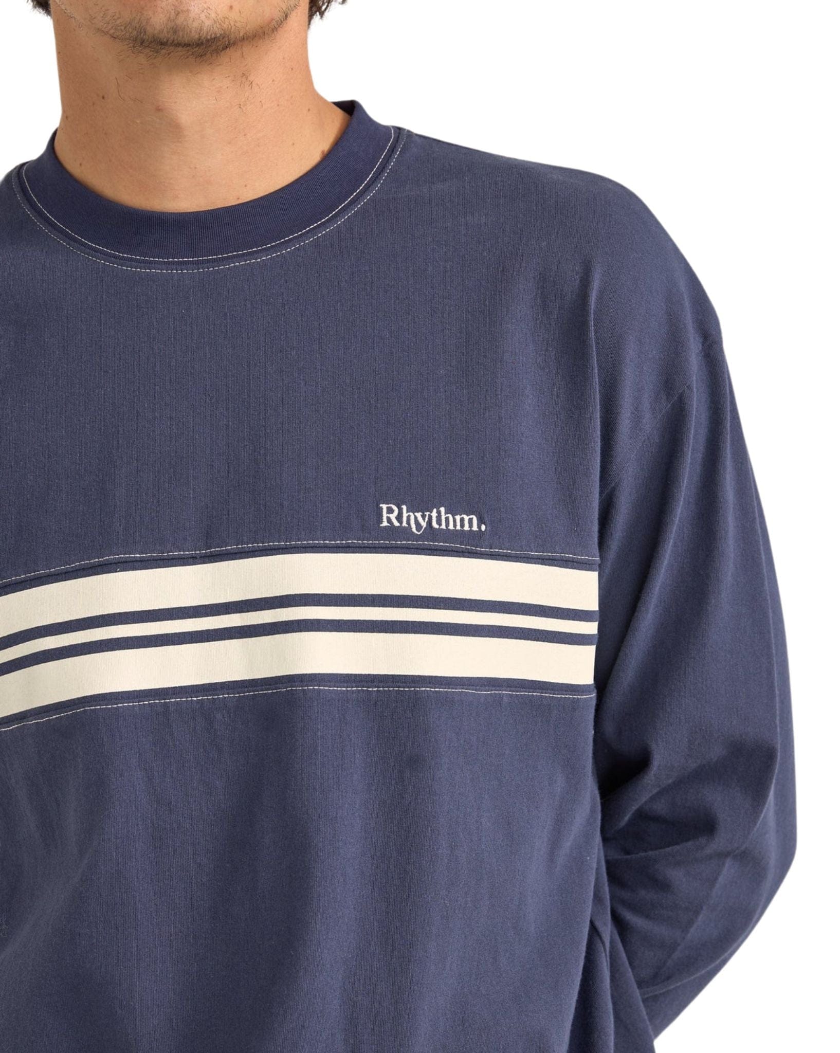 Rhythm Mens Vintage Panel Ls T-Shirt - Navy