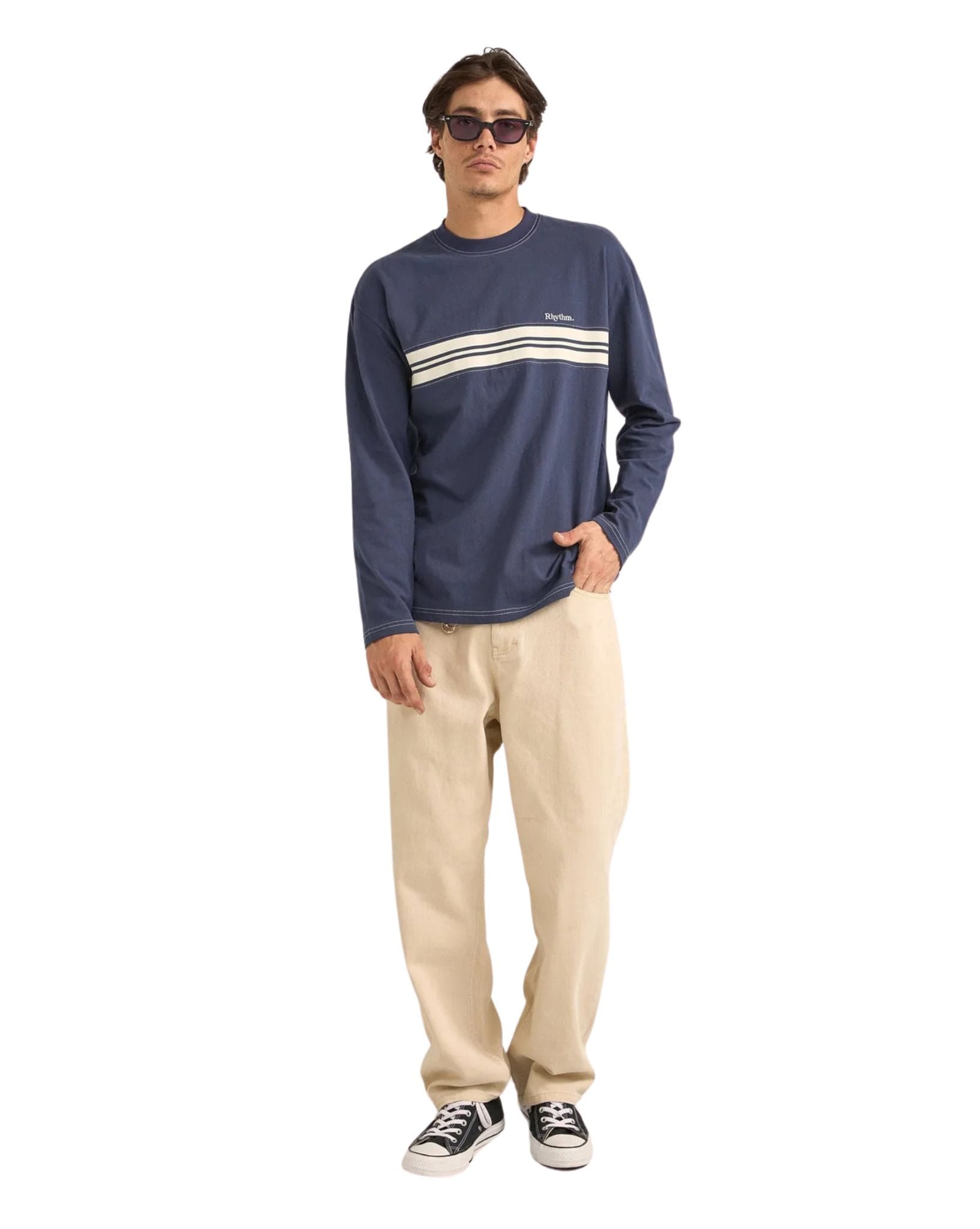 Rhythm Mens Vintage Panel Ls T-Shirt - Navy