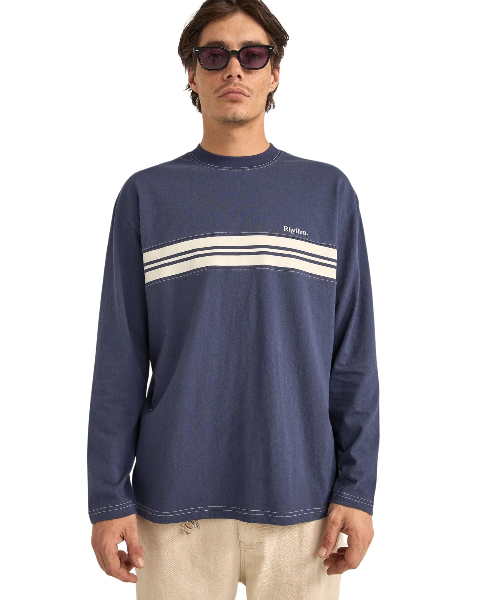 Rhythm Mens Vintage Panel Ls T-Shirt - Navy