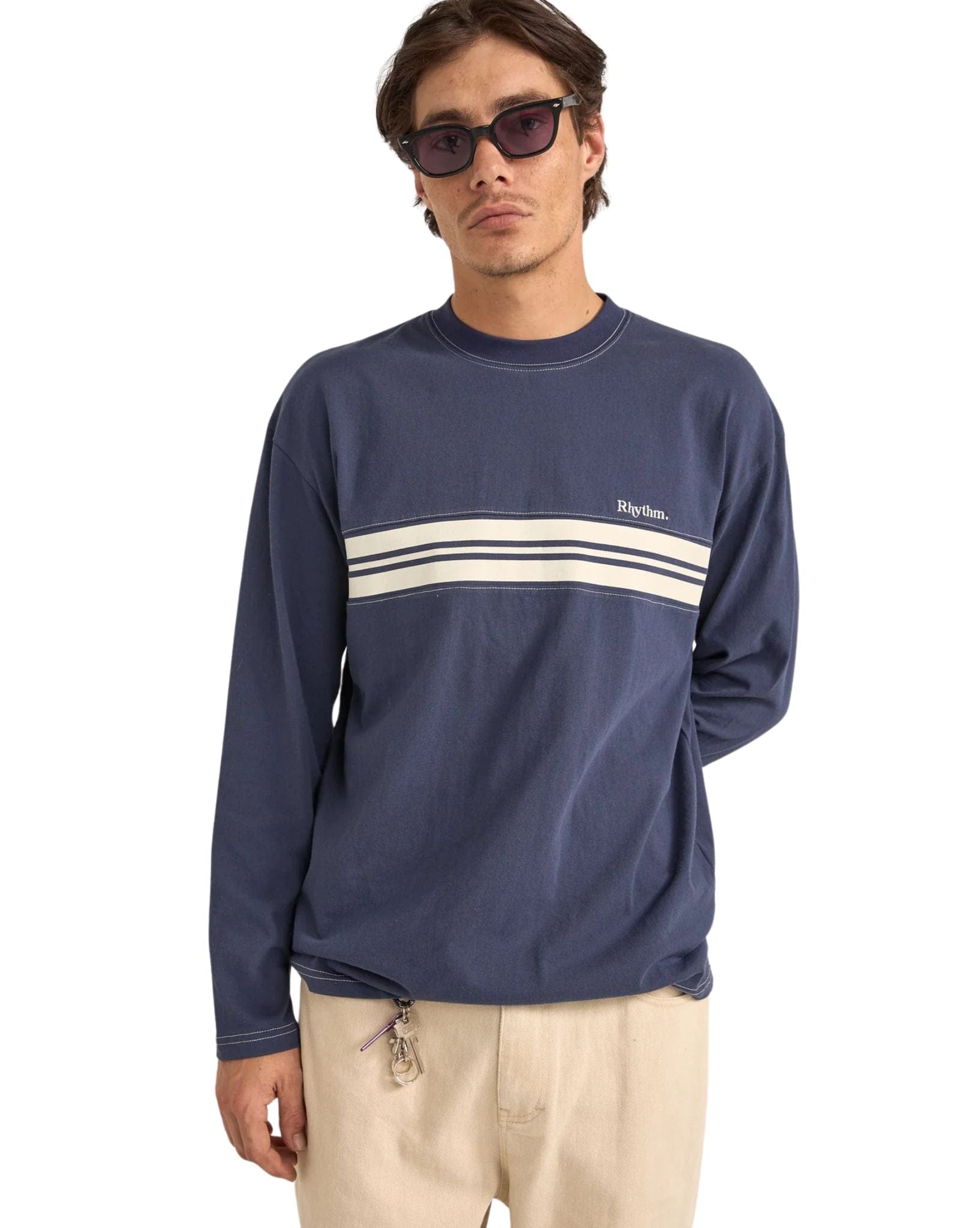 Rhythm Mens Vintage Panel Ls T-Shirt - Navy