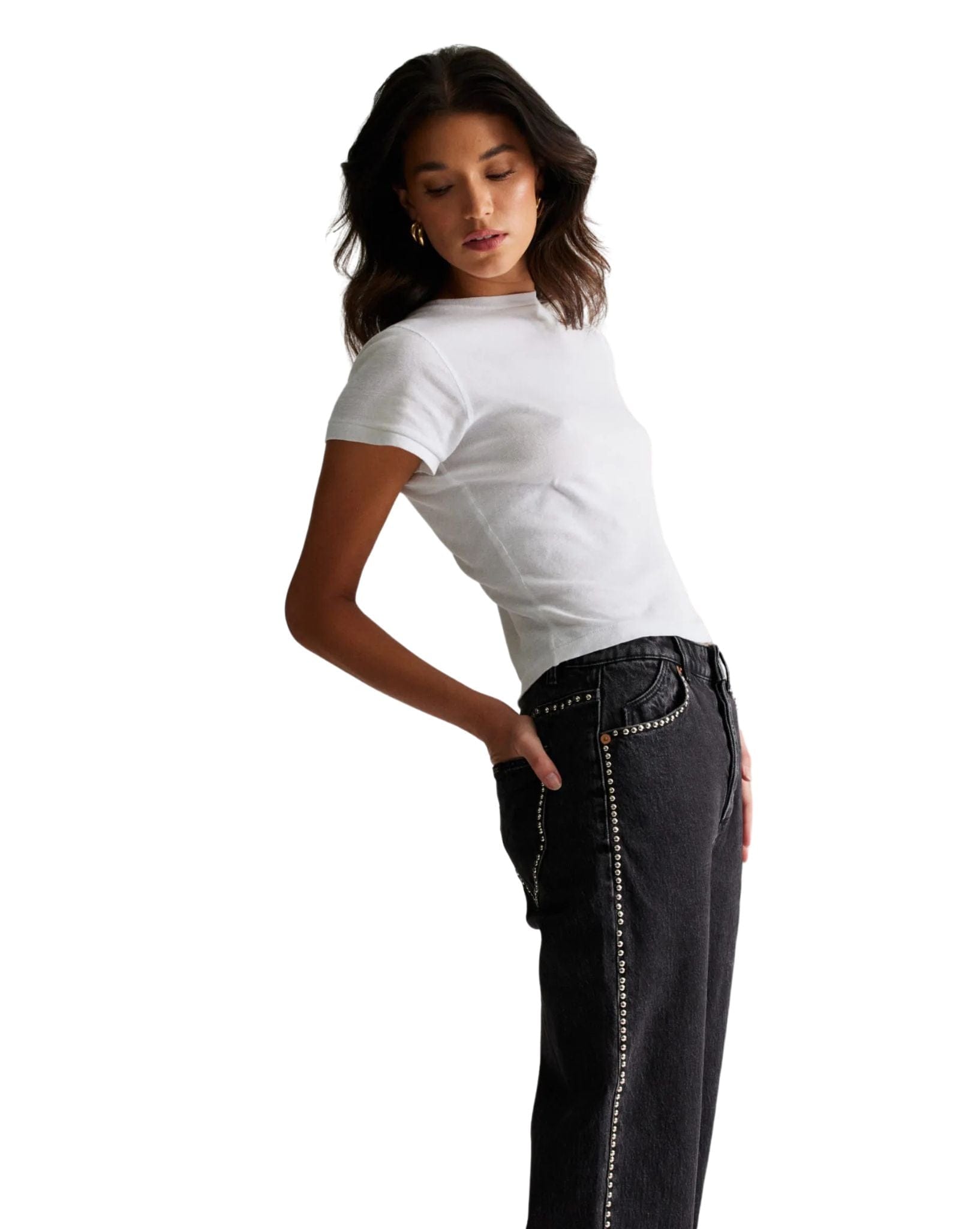 Rollas Womens 90's Relaxed Thunder Stud Jean - Washed Black