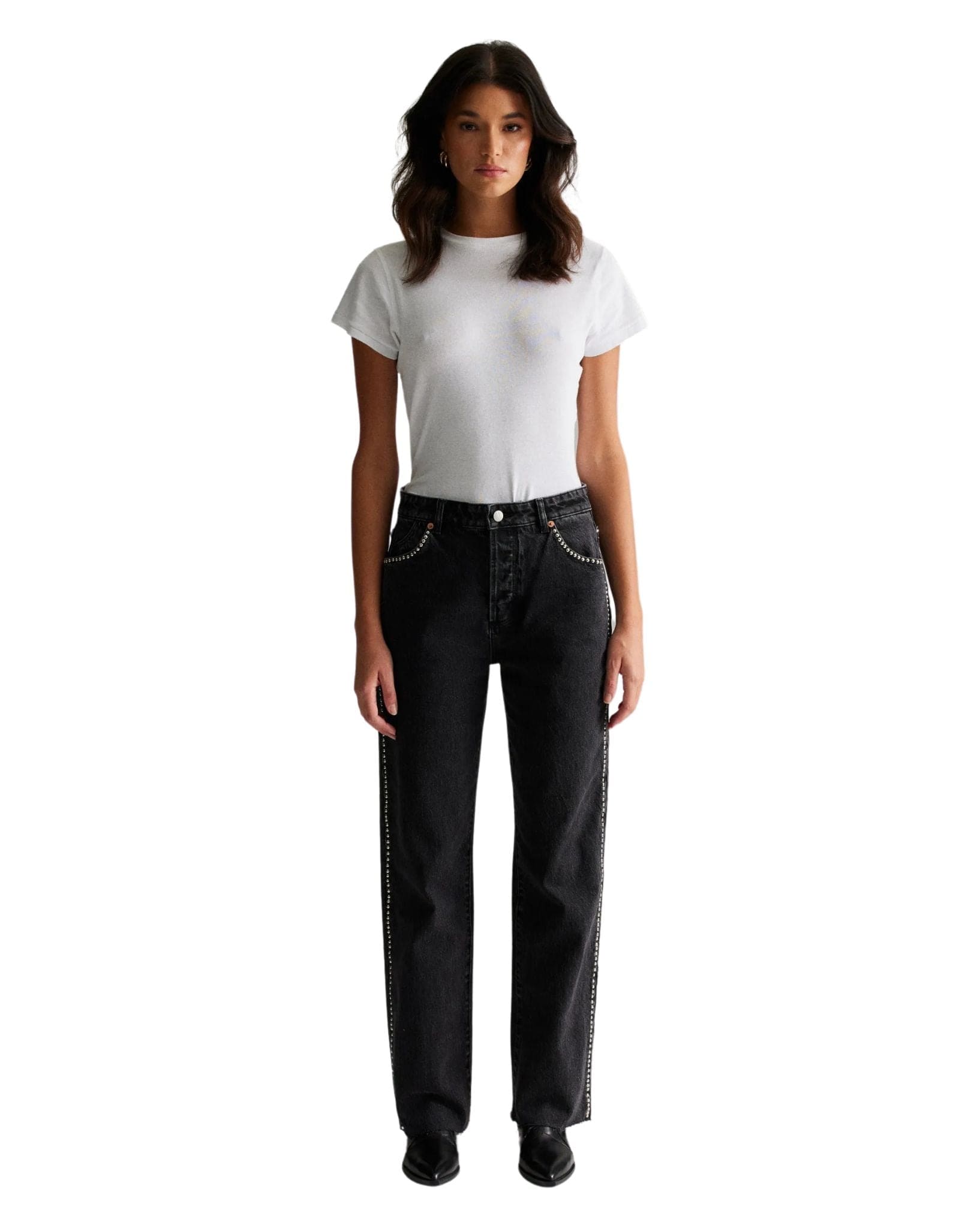 Rollas Womens 90's Relaxed Thunder Stud Jean - Washed Black