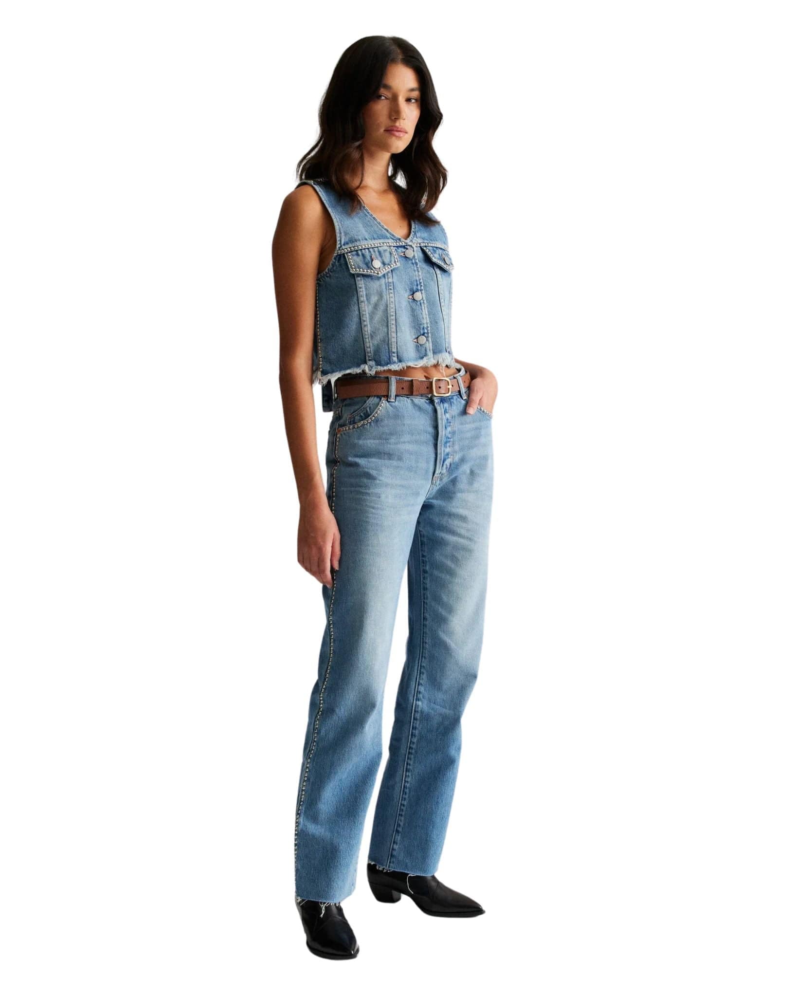 Rollas Womens Morgan Vest Stud - Vintage Blue