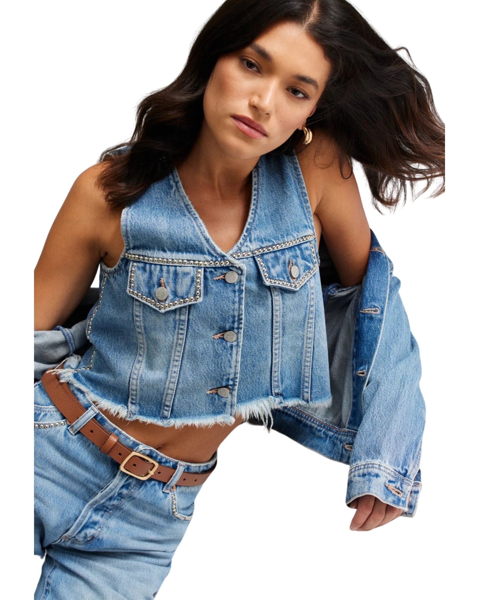Rollas Womens Morgan Vest Stud - Vintage Blue