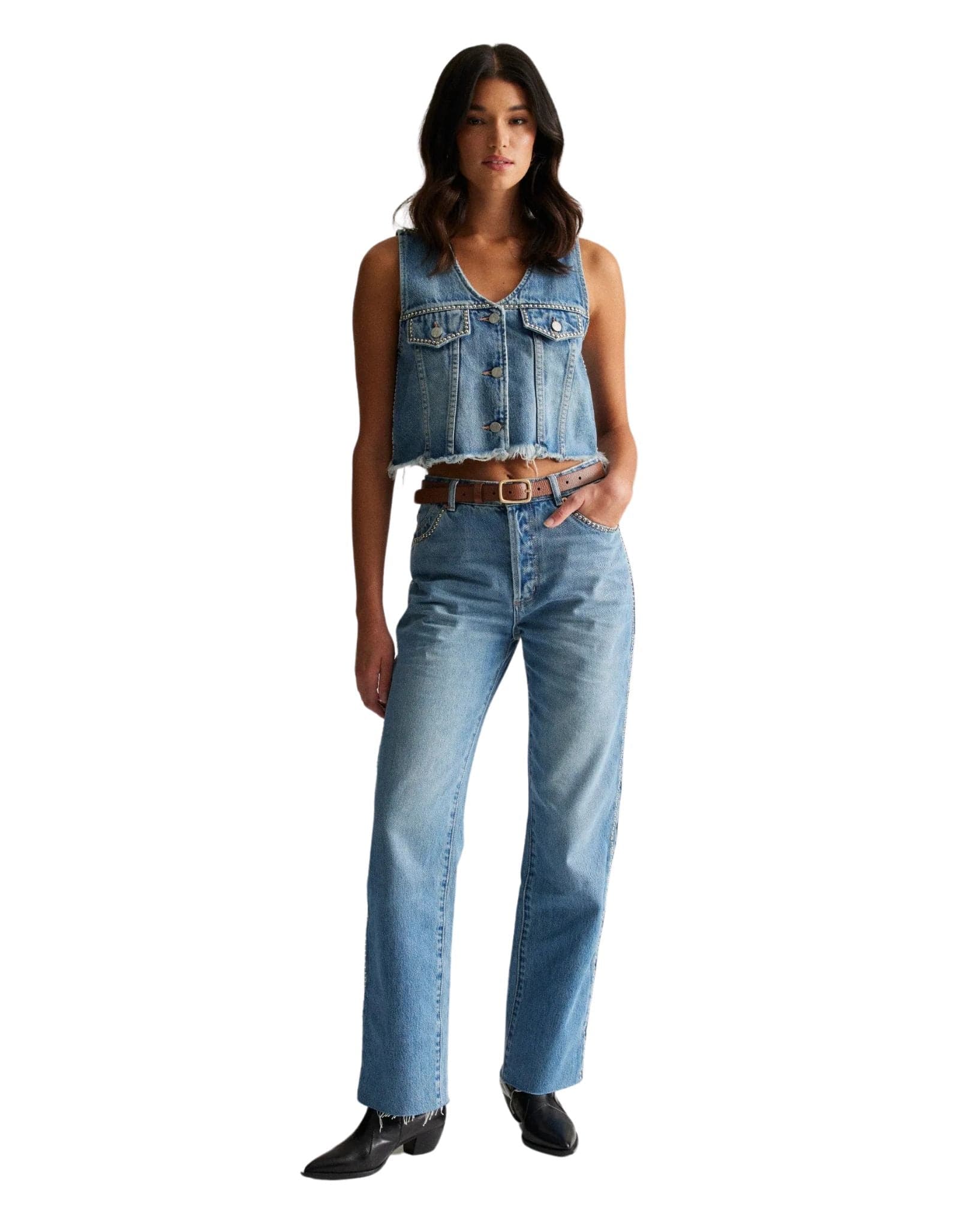 Rollas Womens Morgan Vest Stud - Vintage Blue