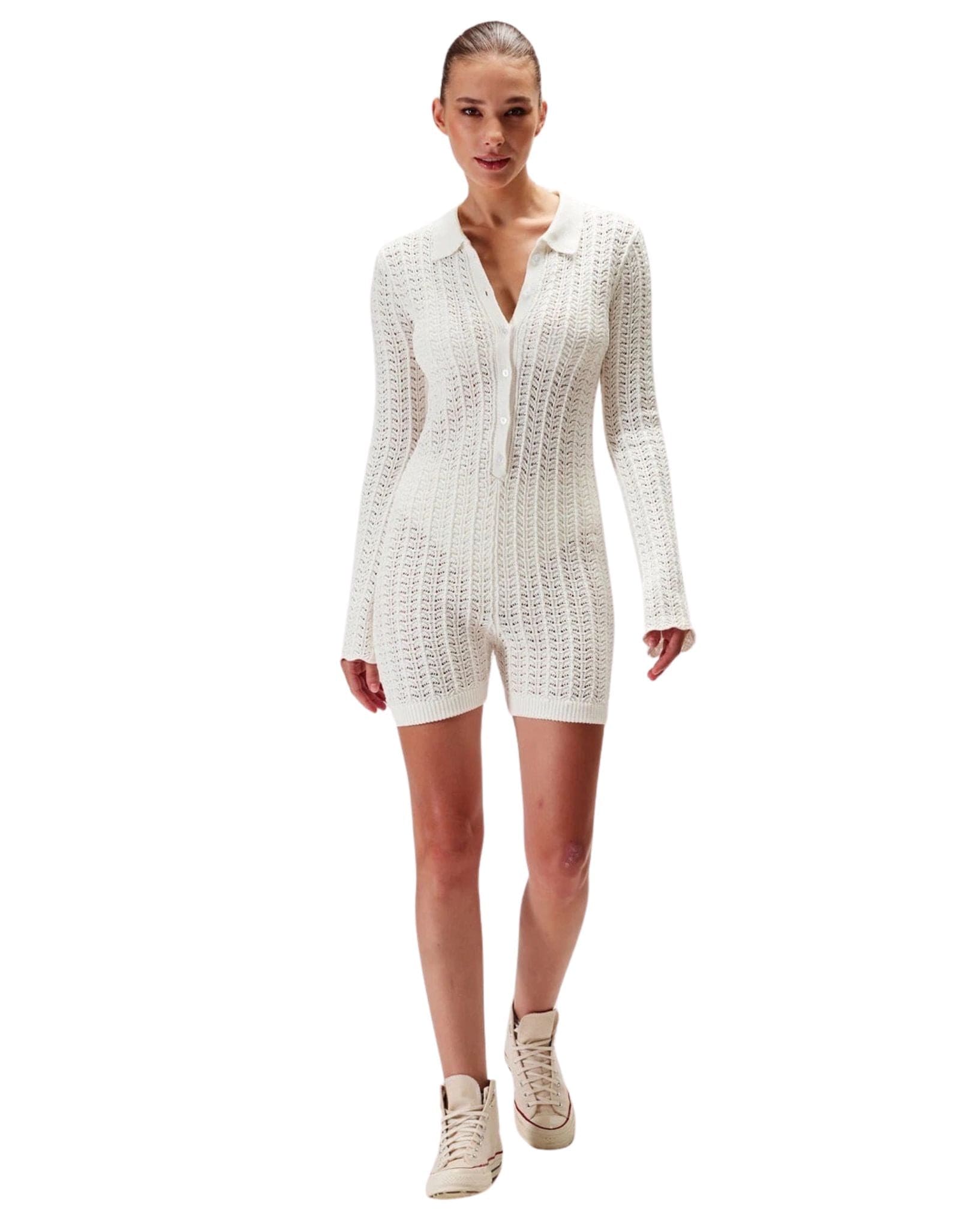 Rue Stiic Womens Daisy Knit Romper - White