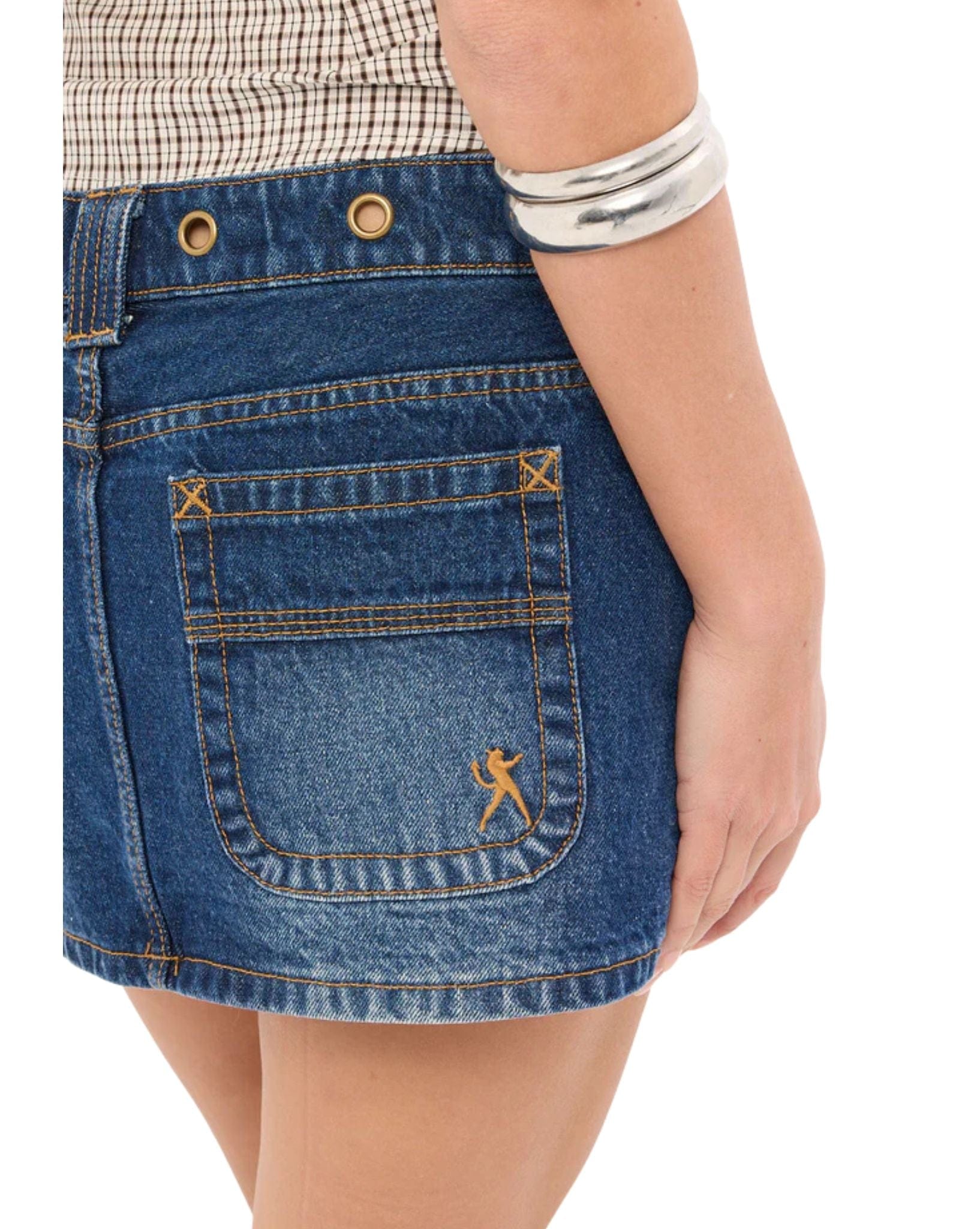 Rusty Blasted Eye Let Loose Denim Micro Skirt