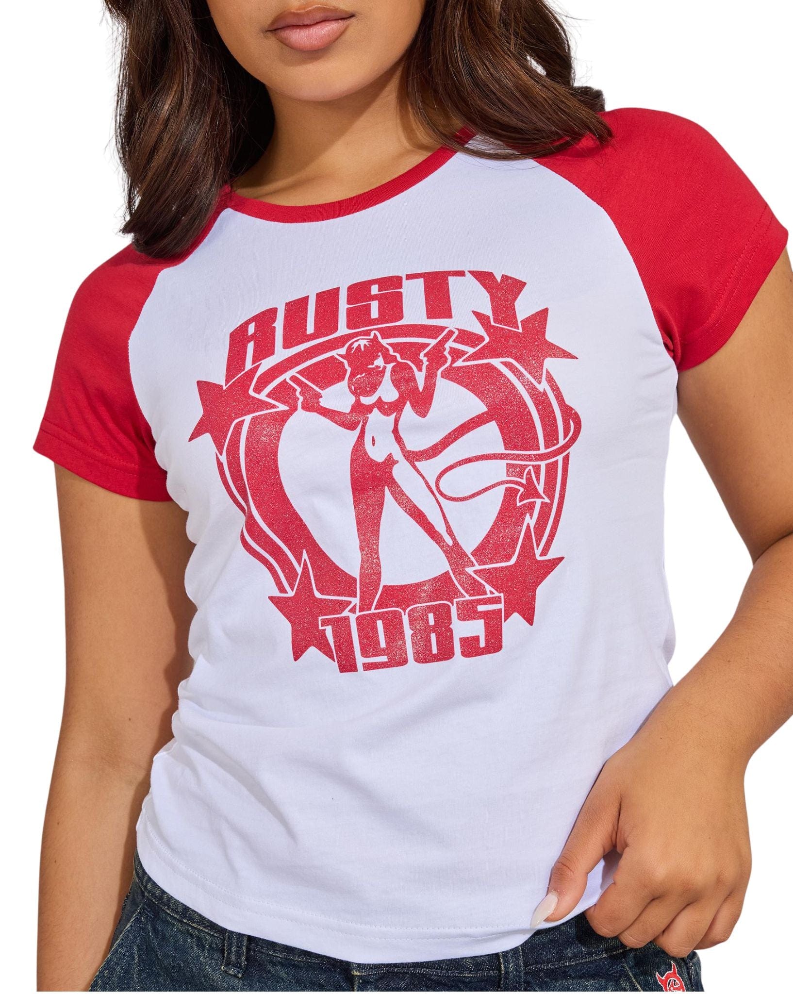 Rusty Daring Devil Cap Sleeve Baby Tee
