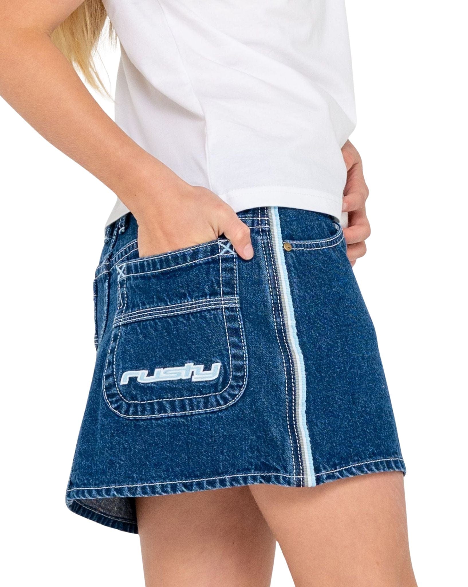 Rusty Flip Girl Mini Denim Skirt