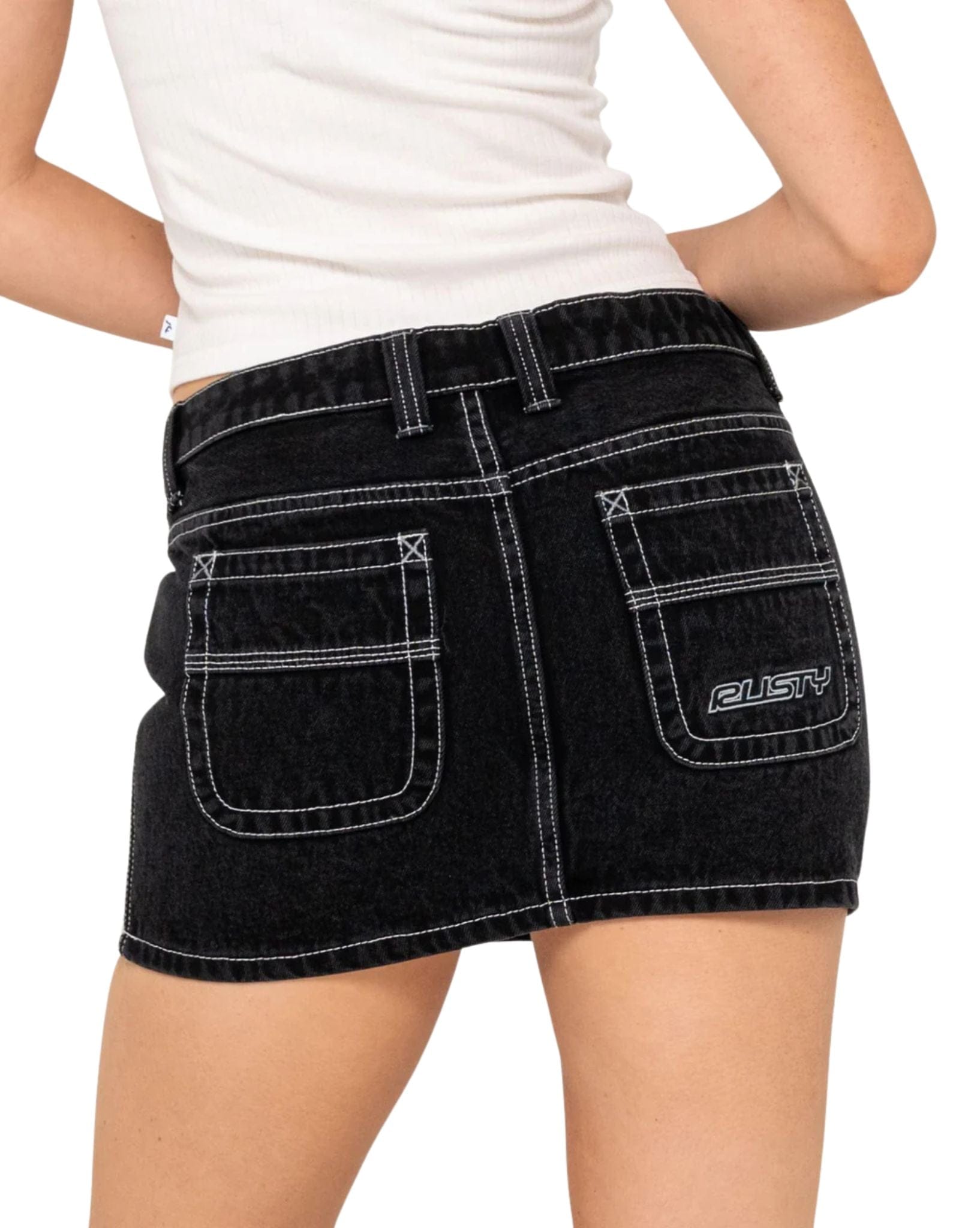 Rusty Flip Mommy Low Rise Mini Denim Skirt