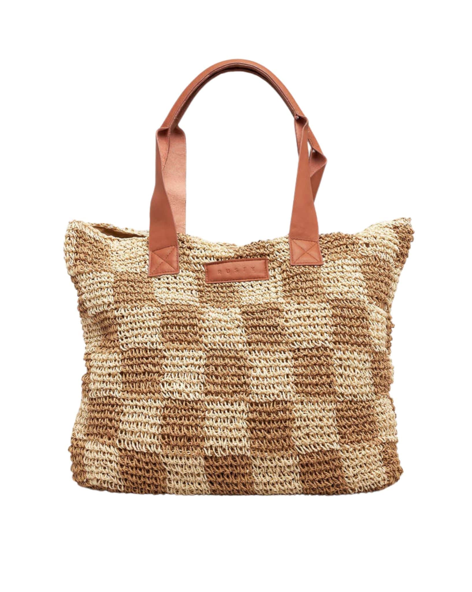 Rusty Womens Checkmate Straw Beach Bag