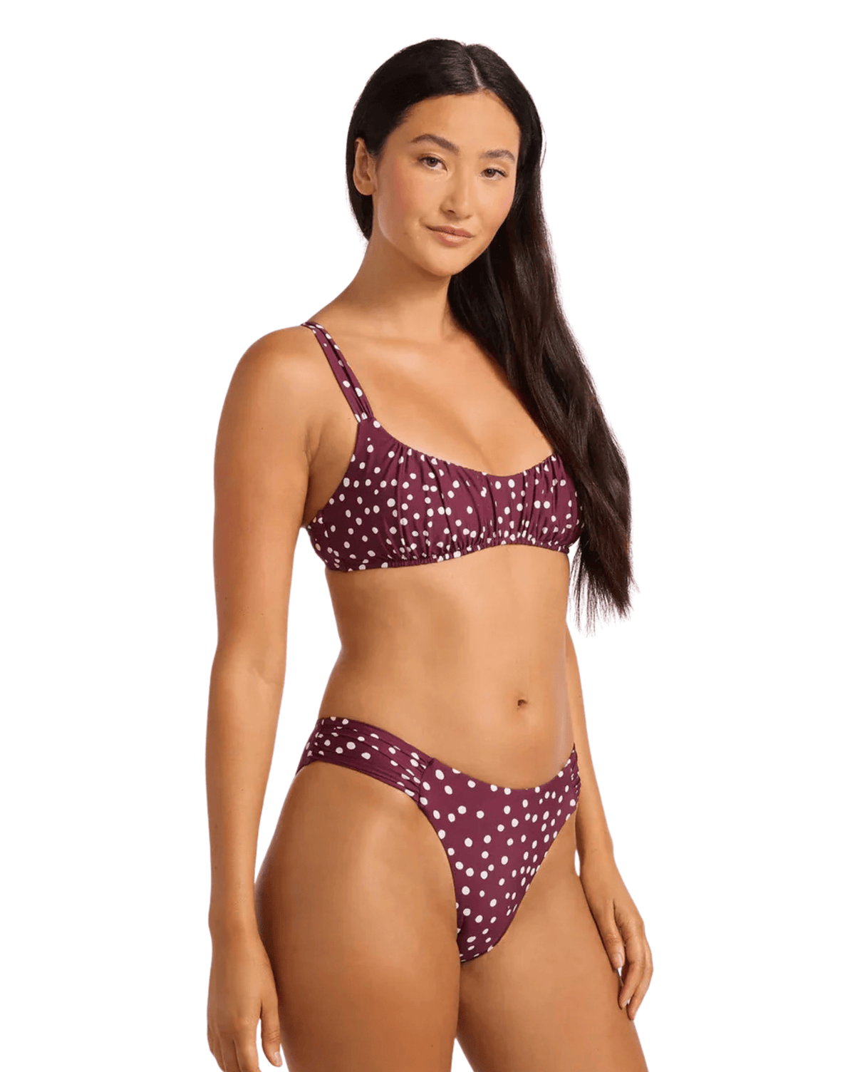 Seafolly Womens Dolcedot High Leg Ruched Side Pant - Dark Burgundy
