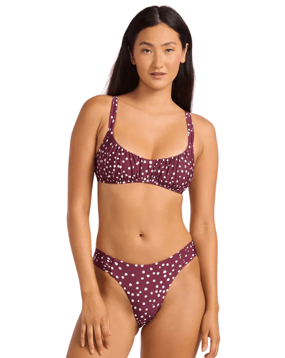 Seafolly Womens Dolcedot High Leg Ruched Side Pant - Dark Burgundy
