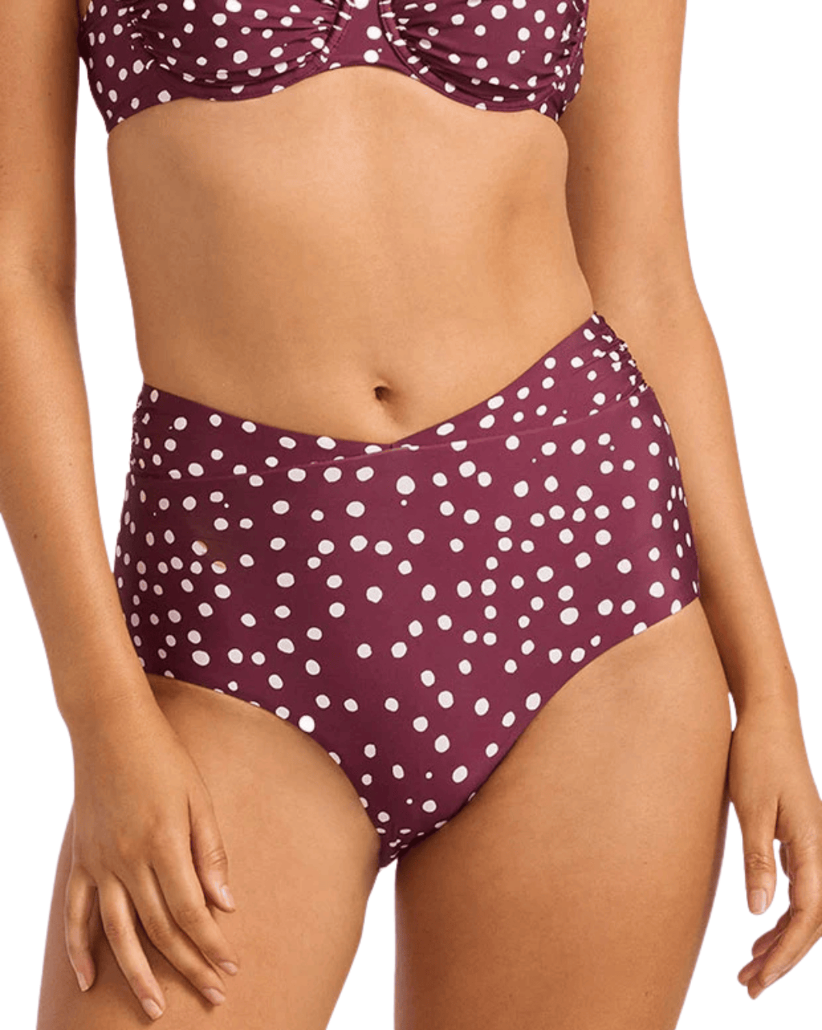 Seafolly Womens Seafolly Dolce Dot Ruched Band High Waist Pant - Dark Burgundy