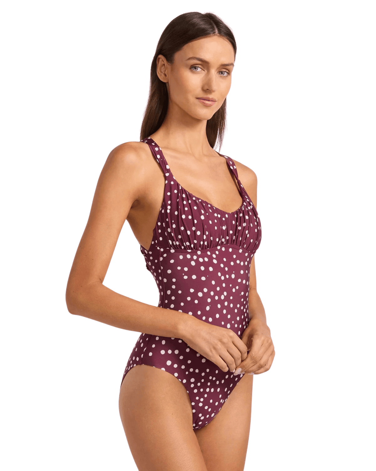 Seafolly Womens Seafolly Dolce Dot Ruched Cross Back One Piece
