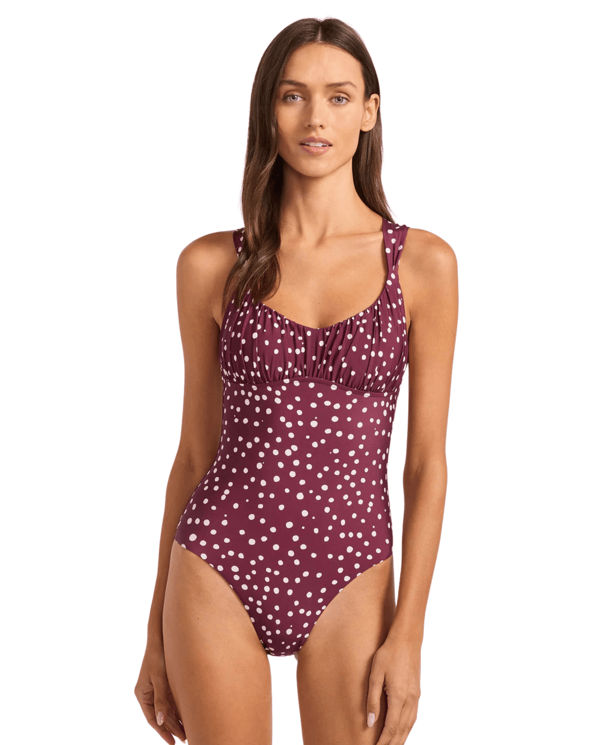 Seafolly Womens Seafolly Dolce Dot Ruched Cross Back One Piece