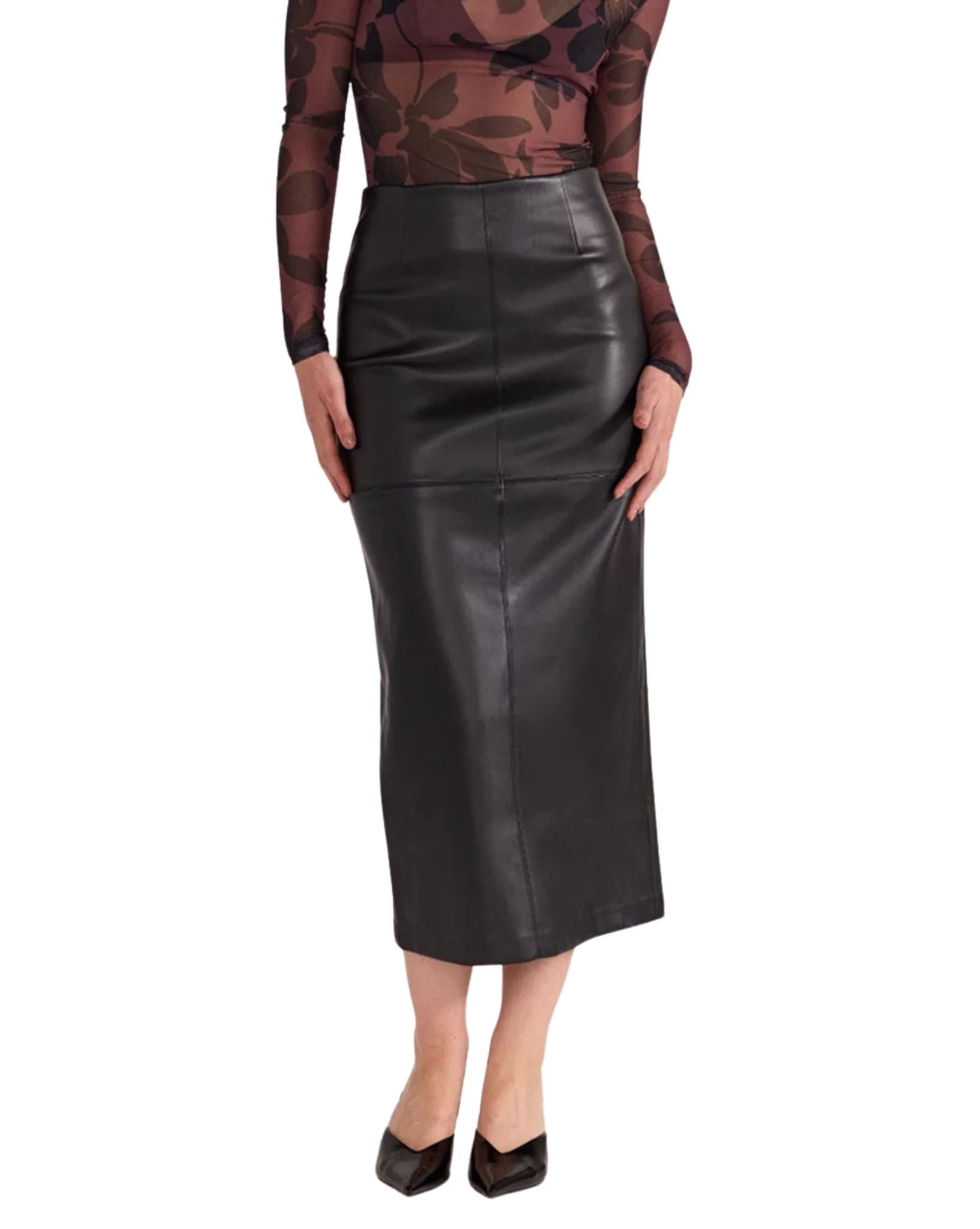 Staple the label Womens Edie PU Midi Skirt - Black