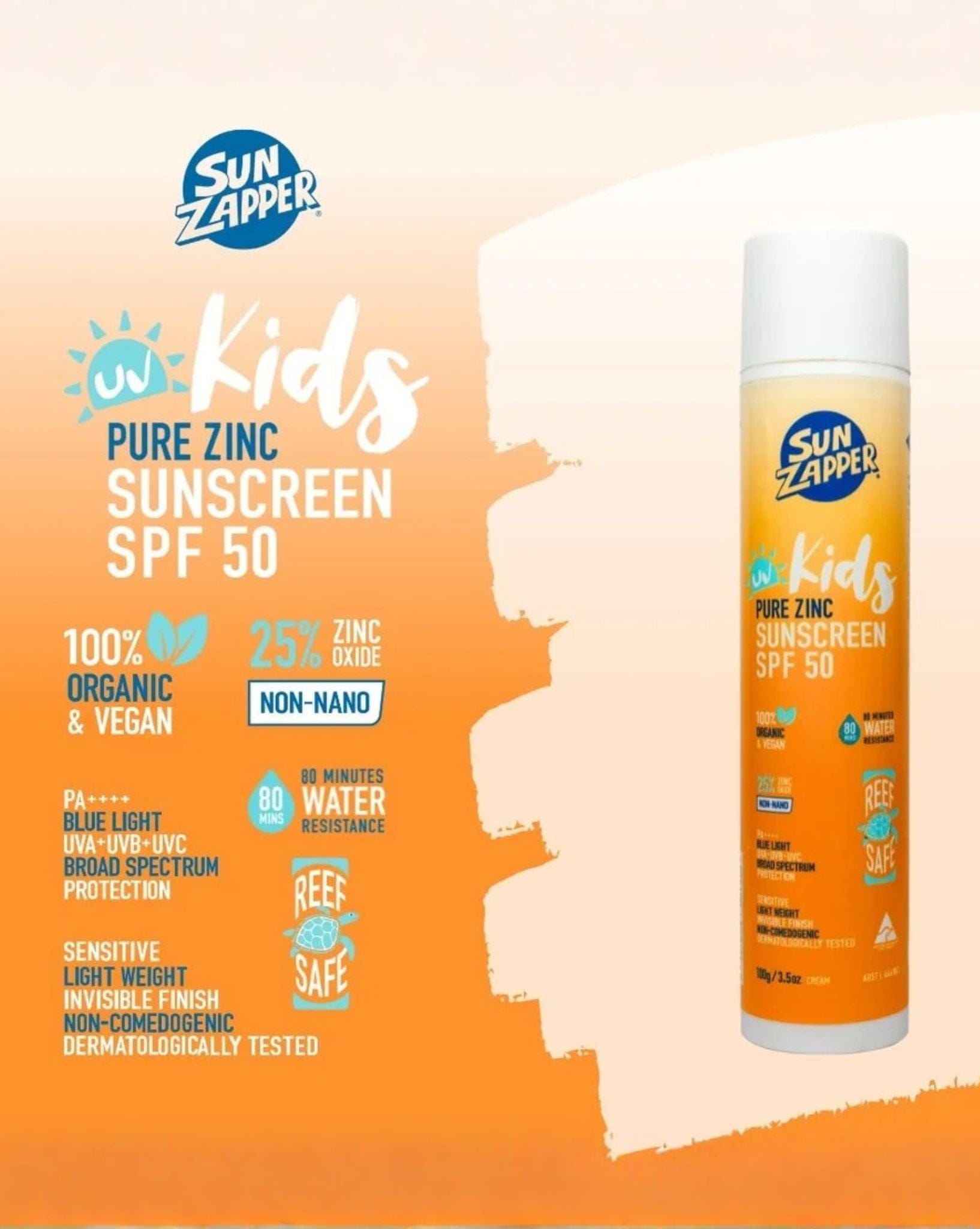 Sun Zapper Kids Pure Zinc Sunscreen SPF 50 Air Pump 100g