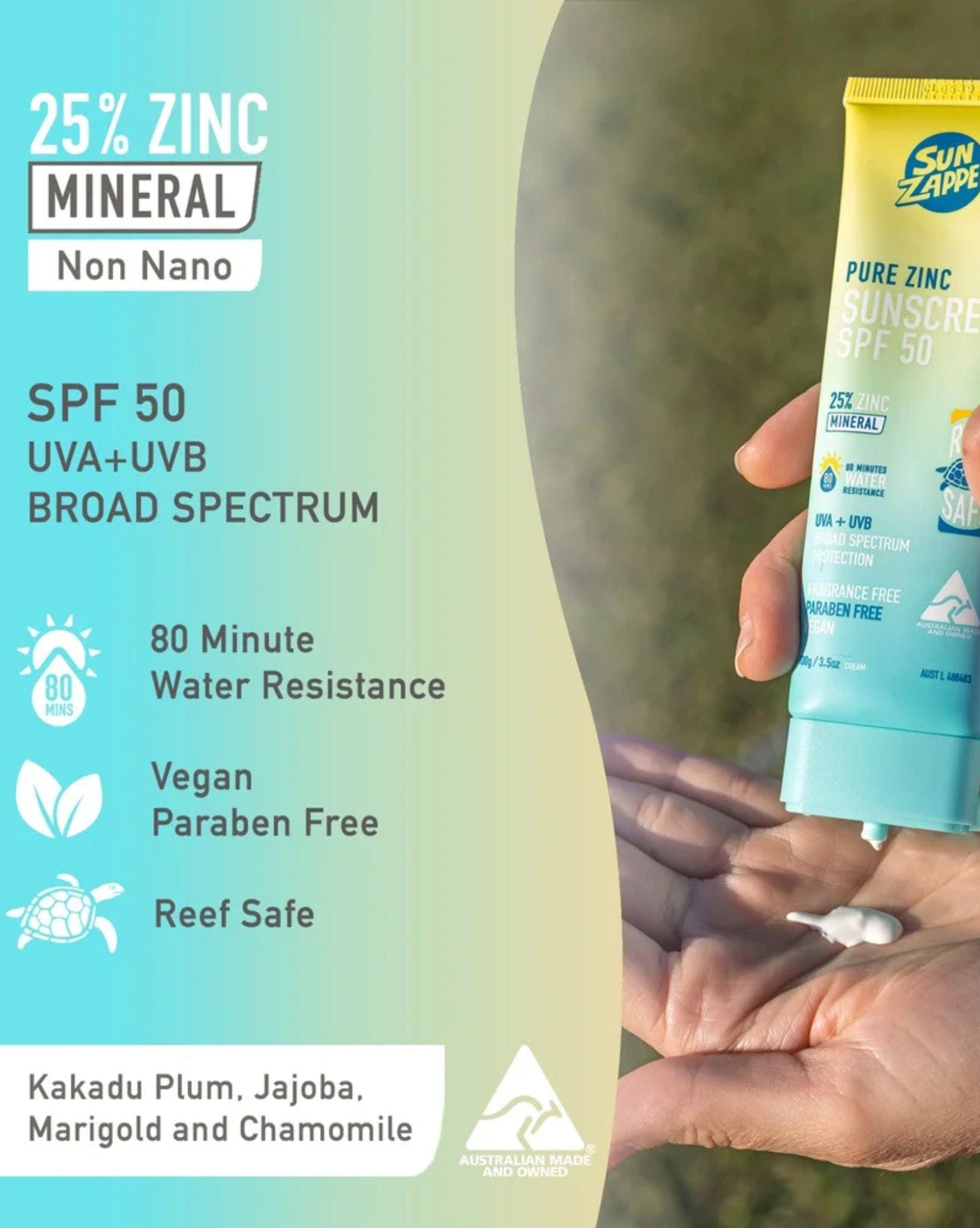 Sun Zapper Pure Zinc Sunscreen Cream SPF 50 100g  25% Zinc REEF SAFE