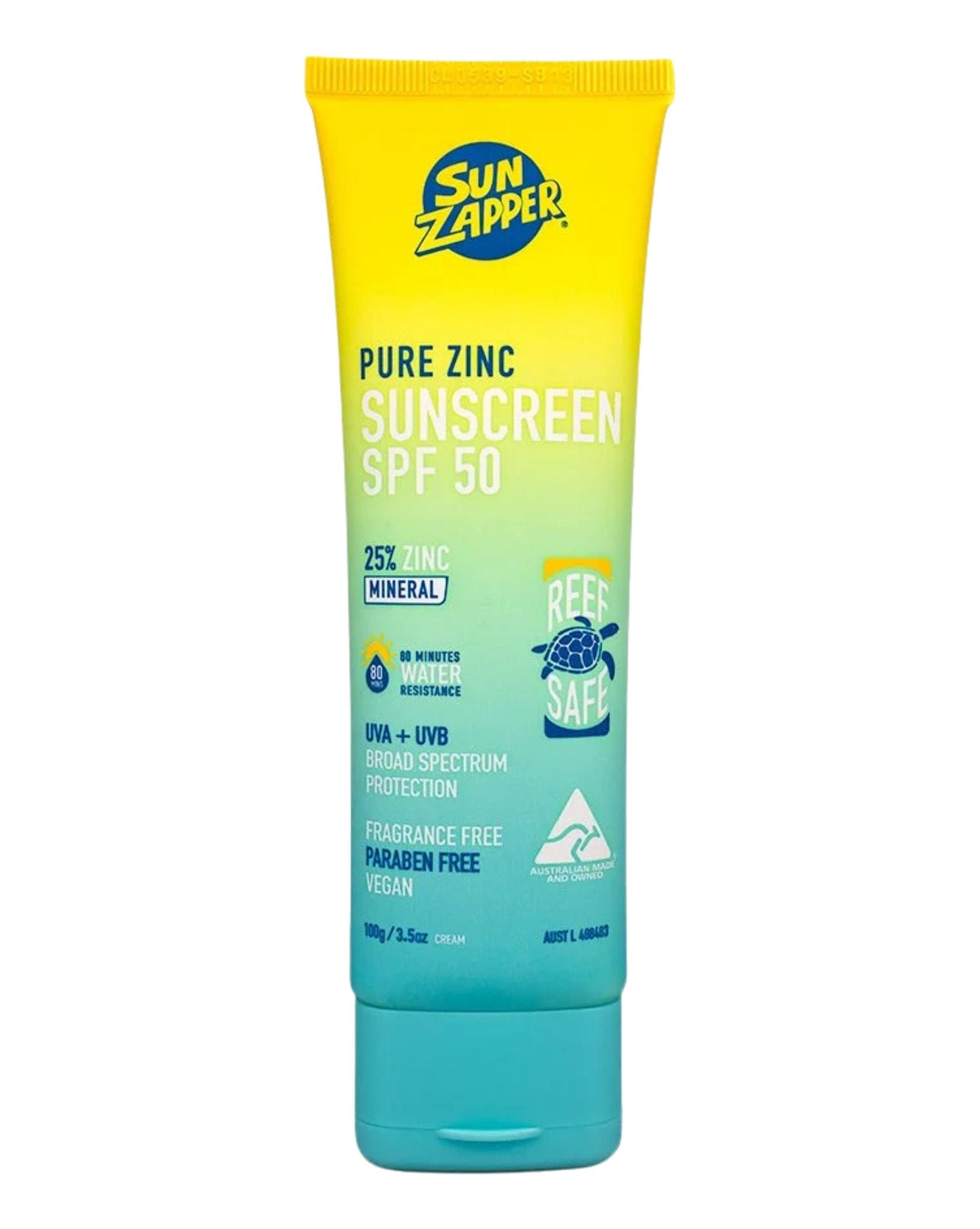 Sun Zapper Pure Zinc Sunscreen Cream SPF 50 100g  25% Zinc REEF SAFE