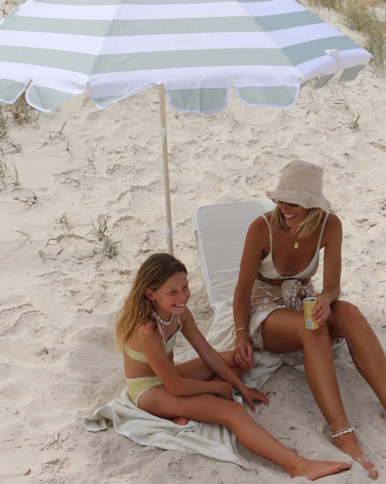 SunnyLife Compact Beach Umbrella Sea Sage Stripe