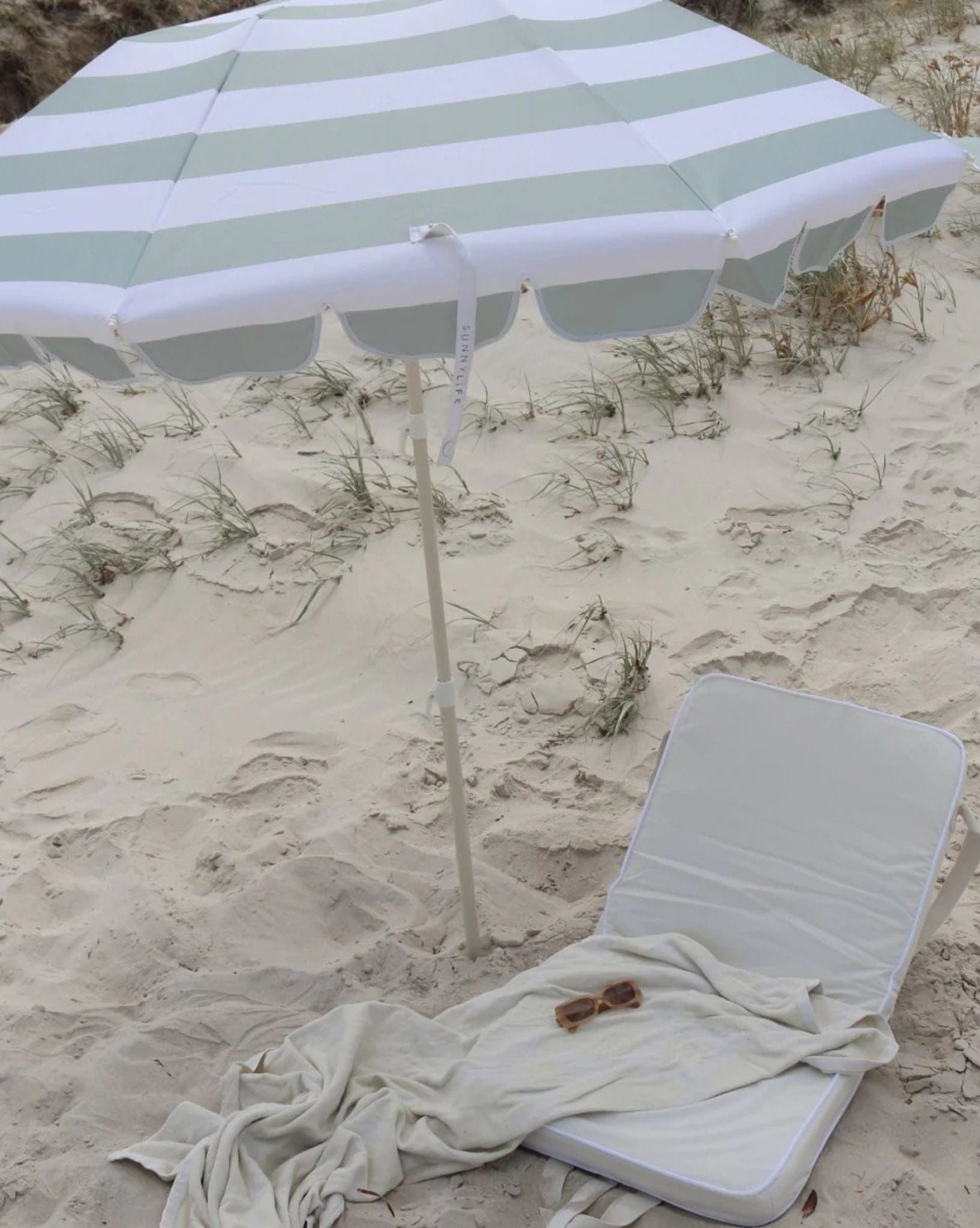 SunnyLife Compact Beach Umbrella Sea Sage Stripe