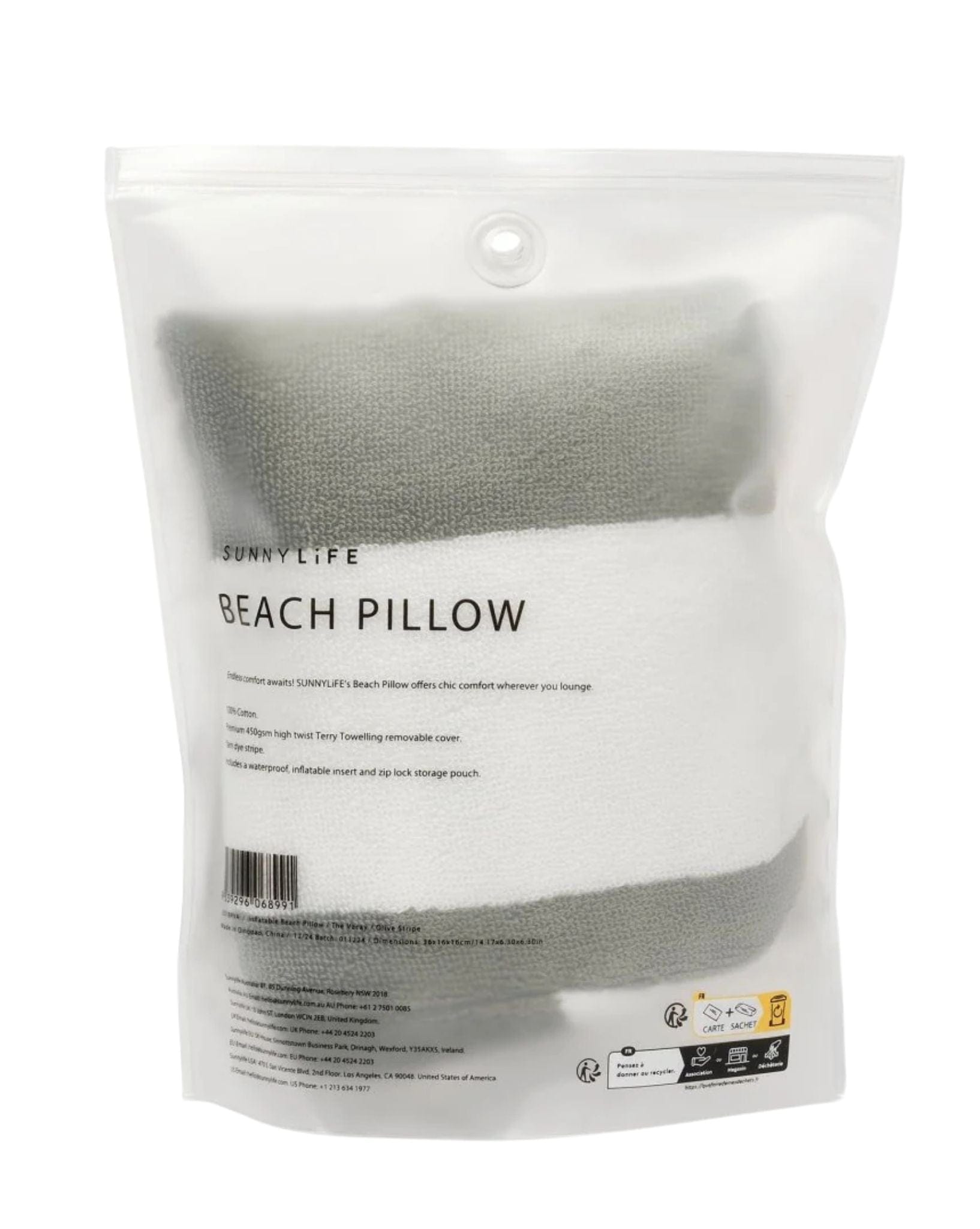 SunnyLife Inflatable Beach Pillow The Vacay Olive Stripe