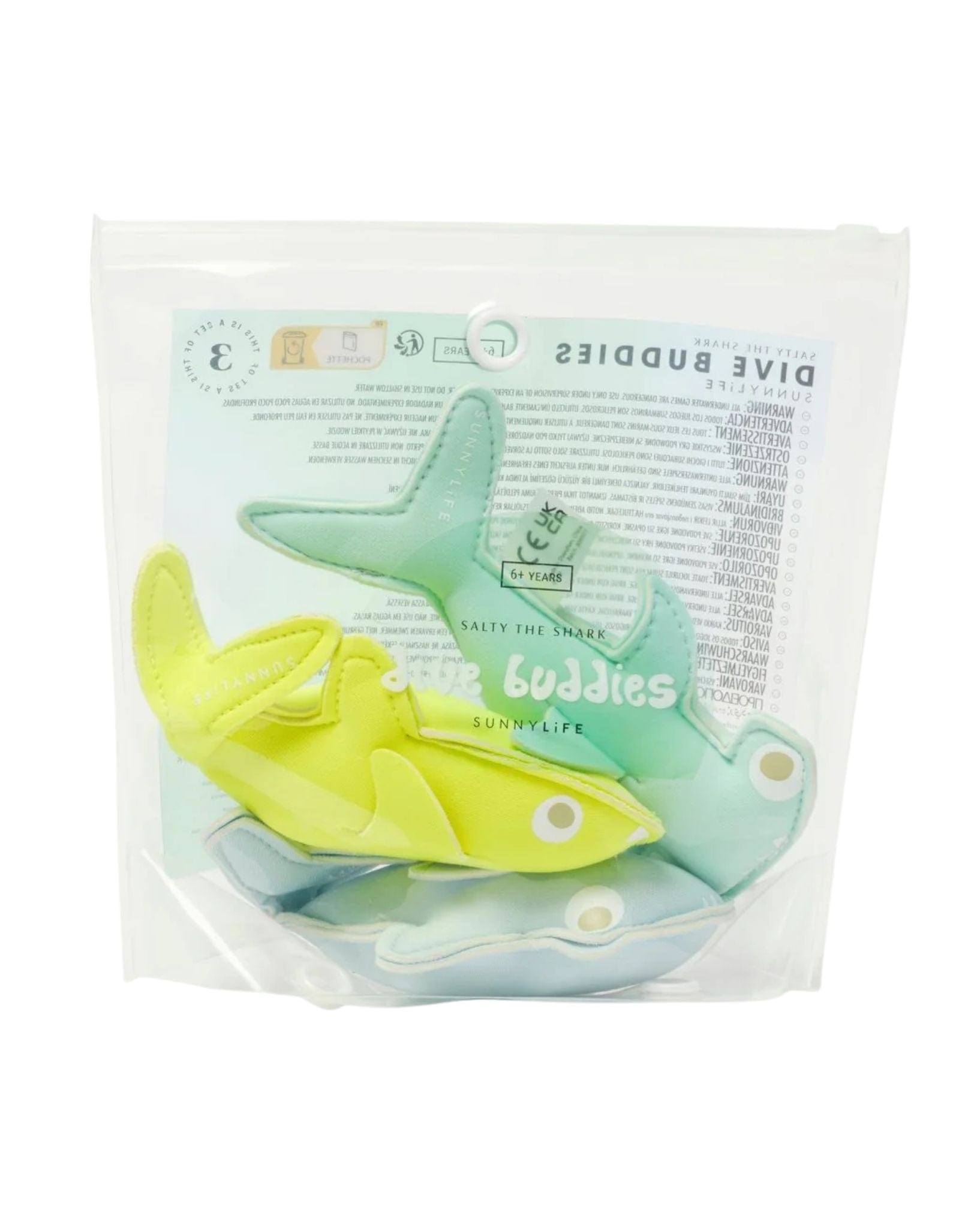 SunnyLife Salty The Shark Dive Buddies Aqua Neon Yellow Set Of 3
