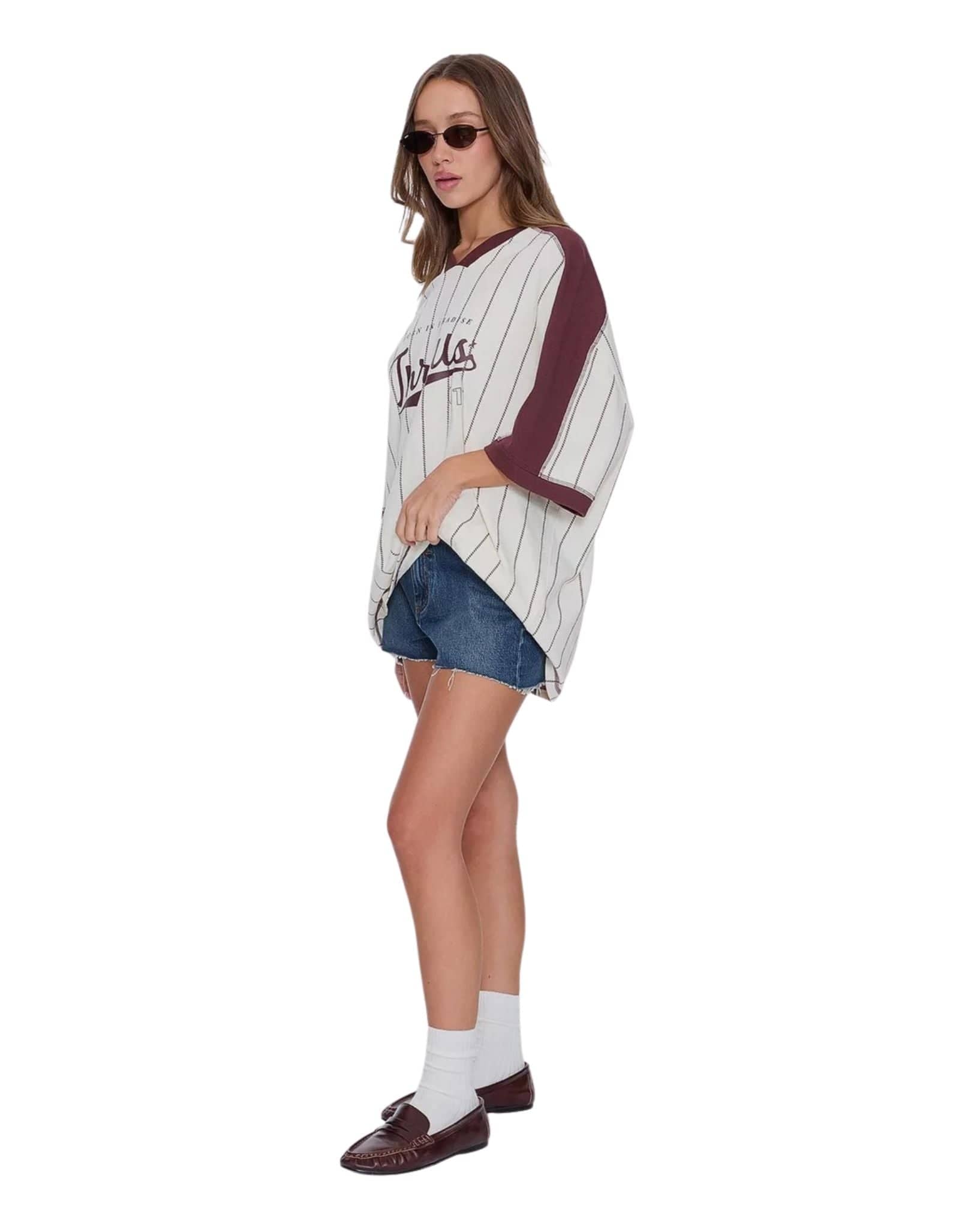 Thrills Baseline Stripe V - Neck Oversized Tee