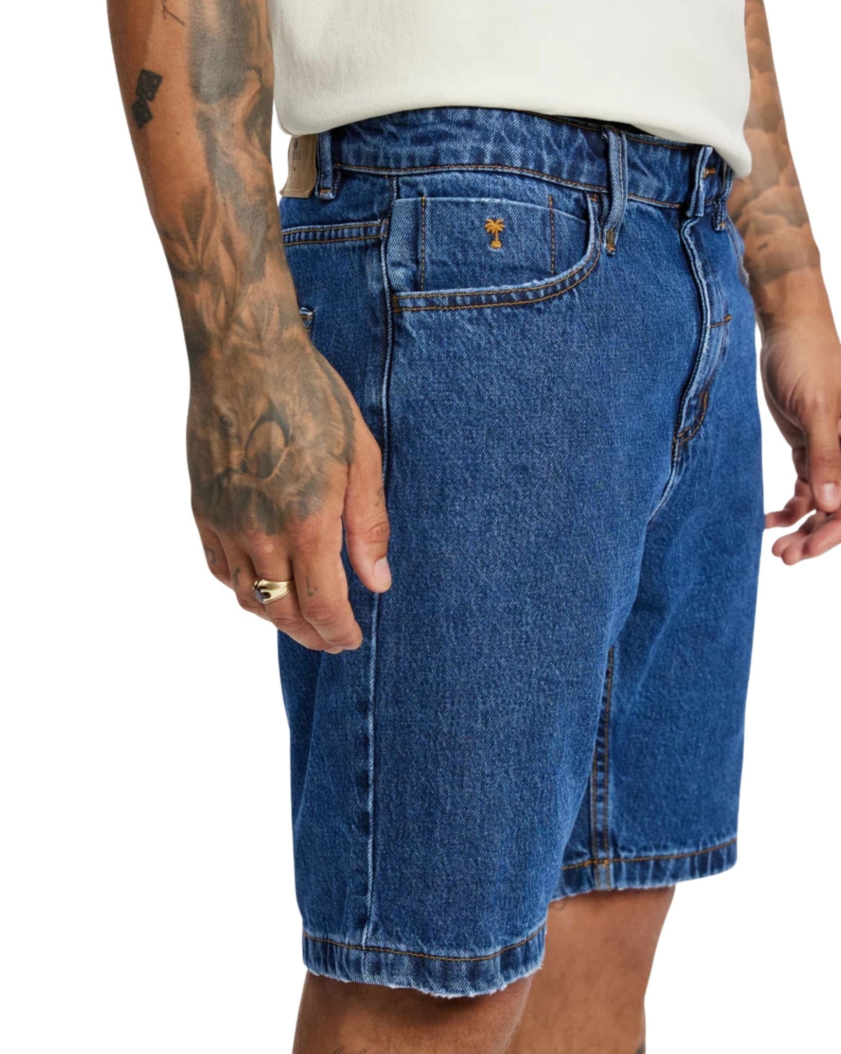 Thrills Chopped Hem Slim Straight Denim Short - Deep Vintage Blue