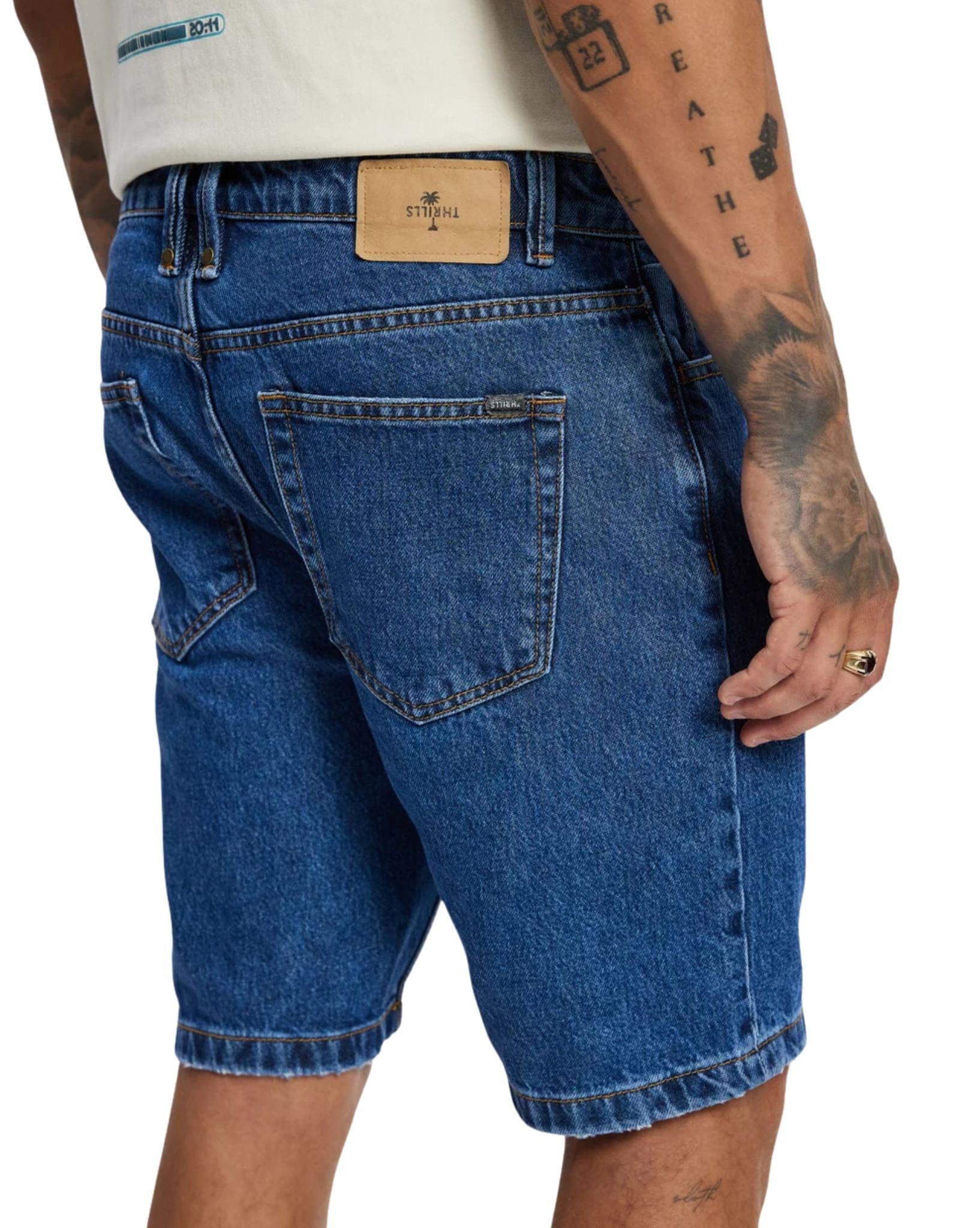 Thrills Chopped Hem Slim Straight Denim Short - Deep Vintage Blue