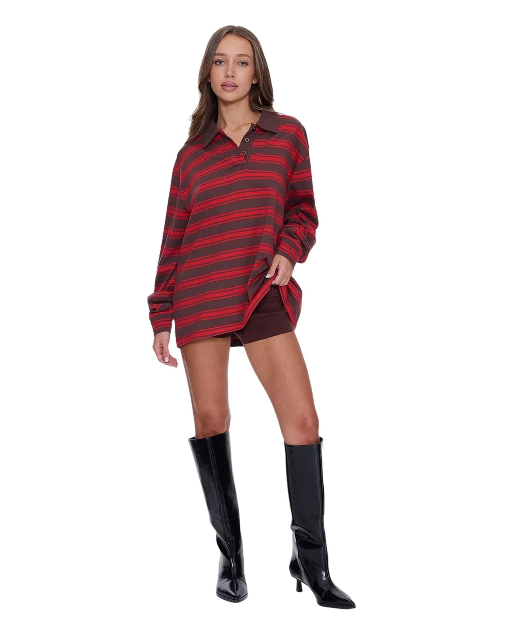 Thrills Conditions Apply Stripe Long Sleeve Polo