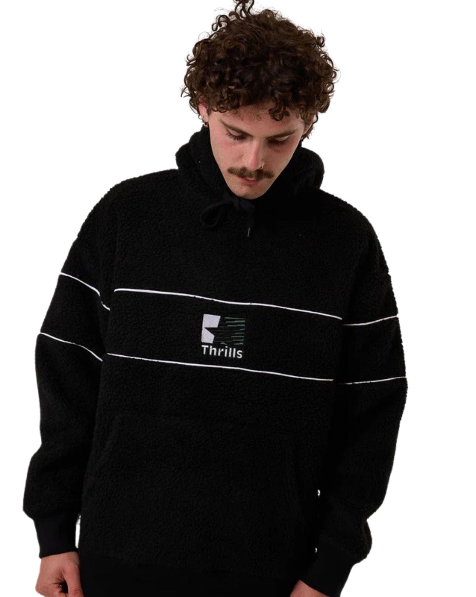 Thrills Mens Hazed Slouch Hood Polar Fleece - Black