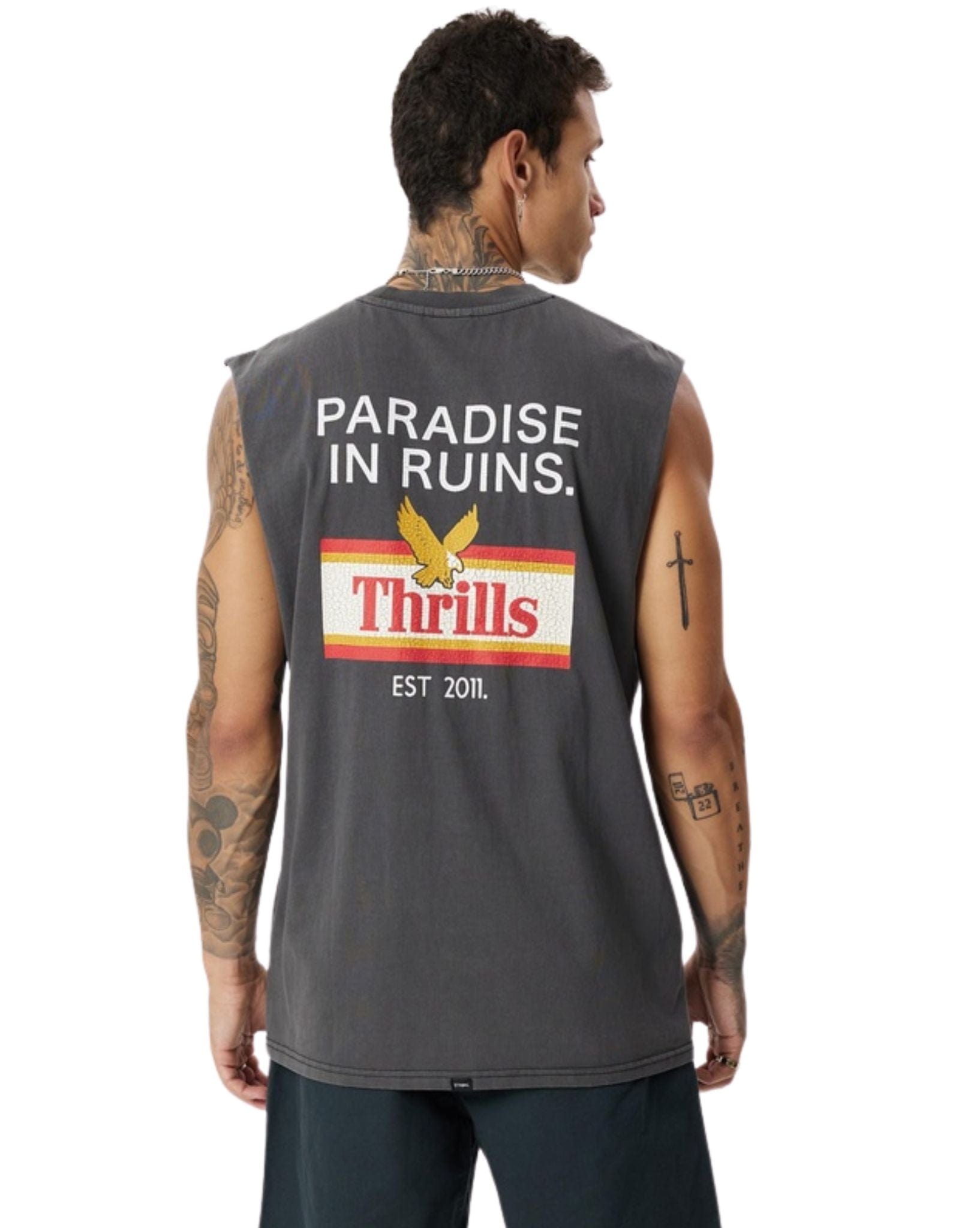 Thrills Mens Never Stop Merch Fit Muscle Tee
