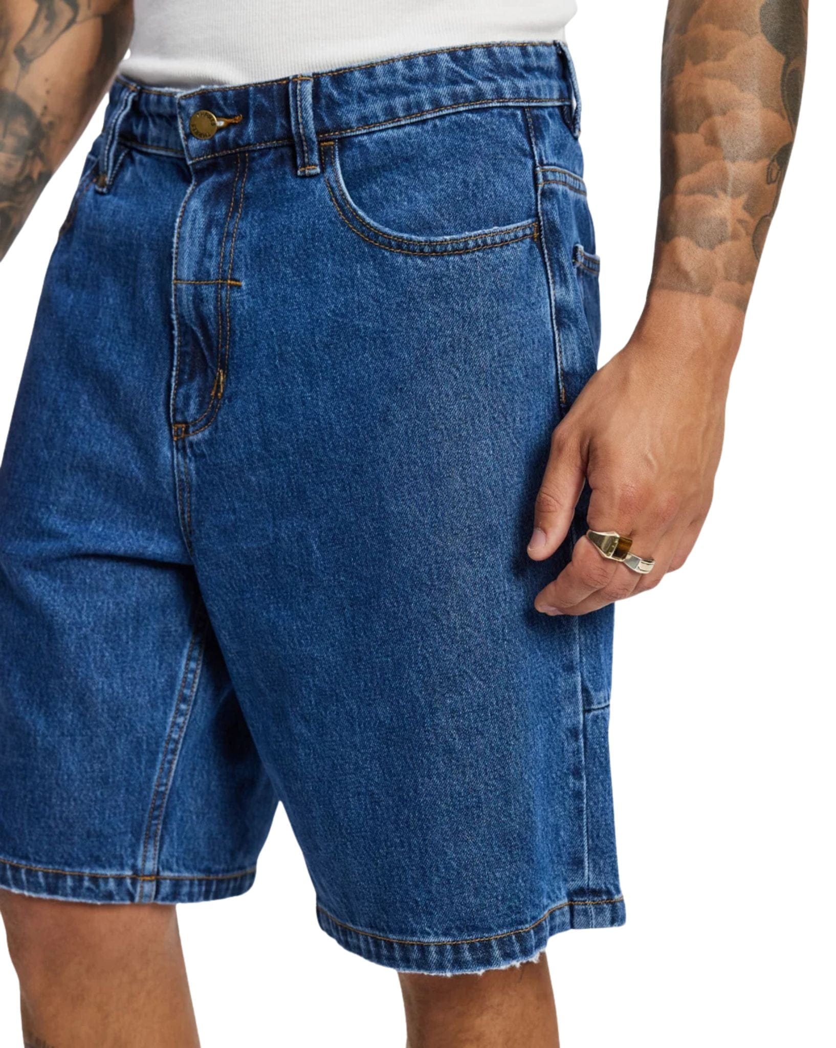 Thrills Mid Slacker Relaxed Long Denim Short - Deep Vintage Blue