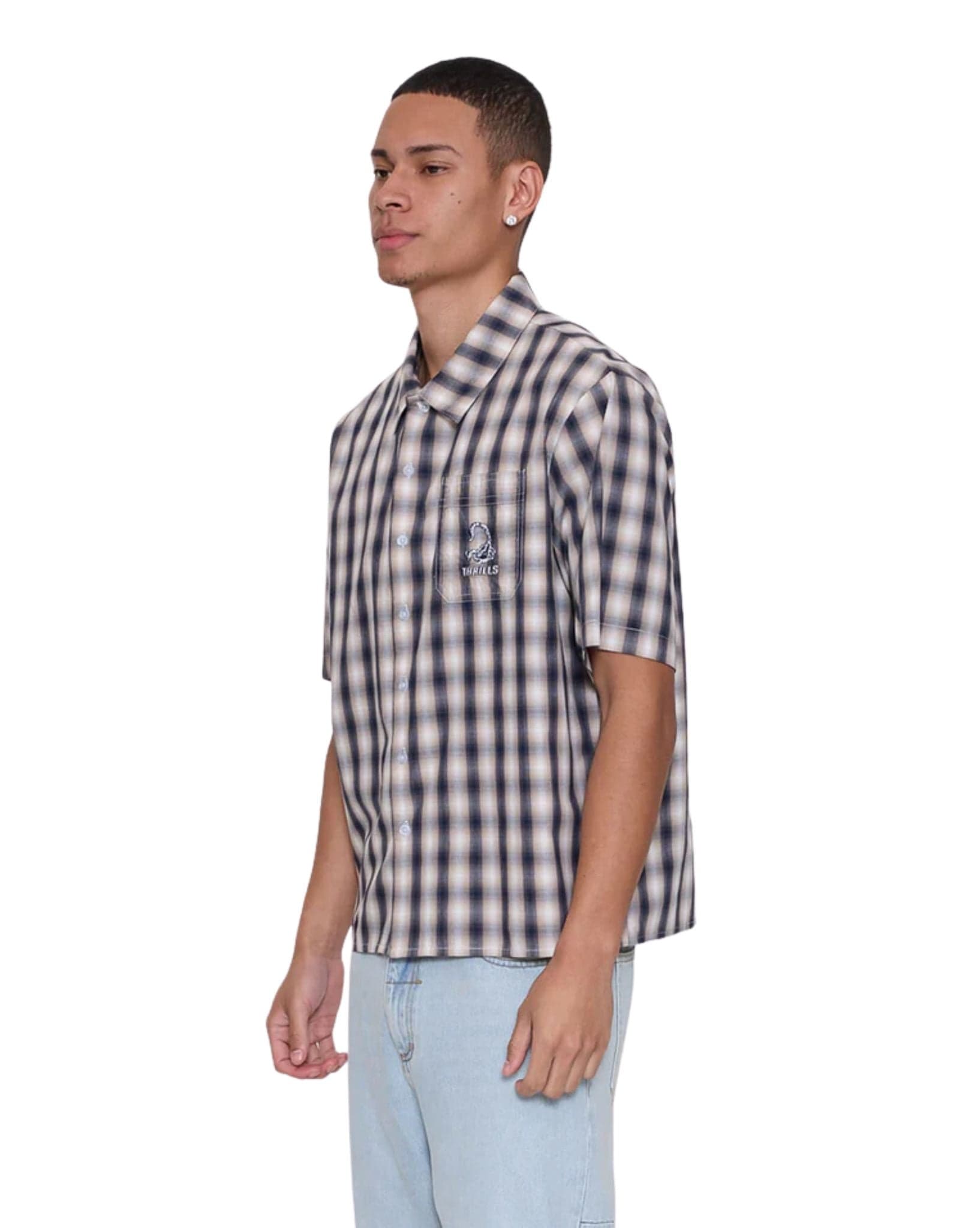Thrills Paradise Falling Short Sleeve Cropped Check Work Shirt