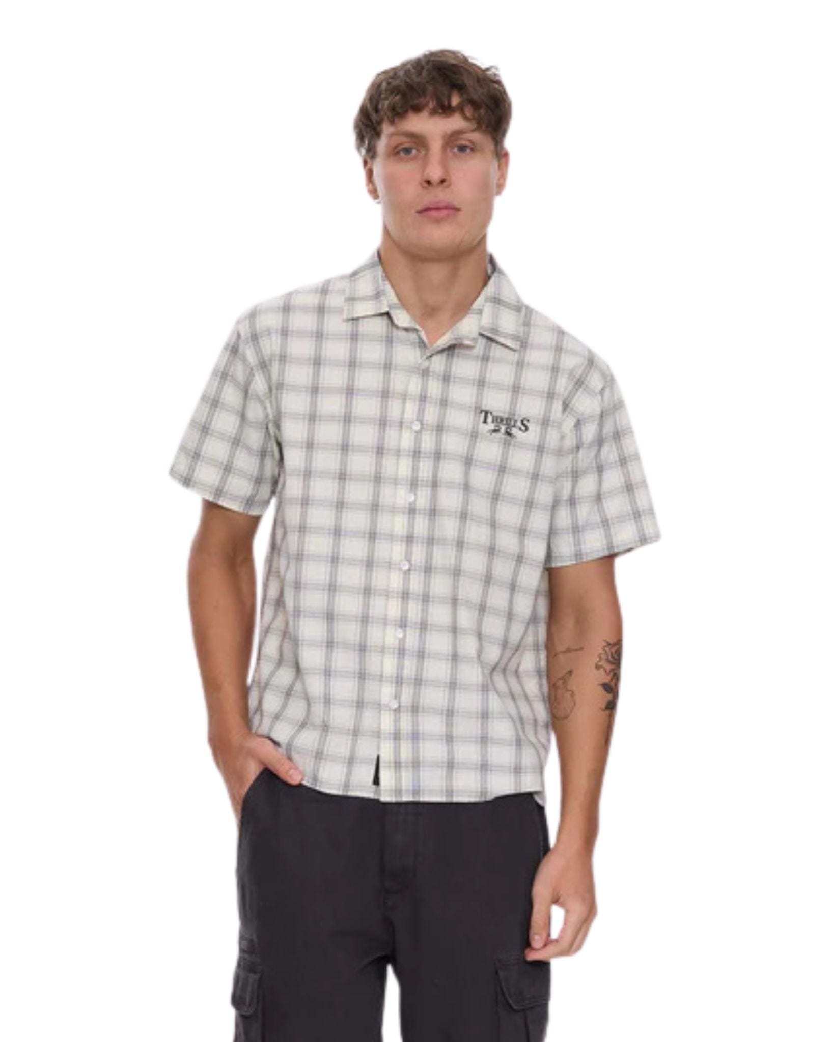 Thrills Touch The Sky Check Short Sleeve Cropped Shirt