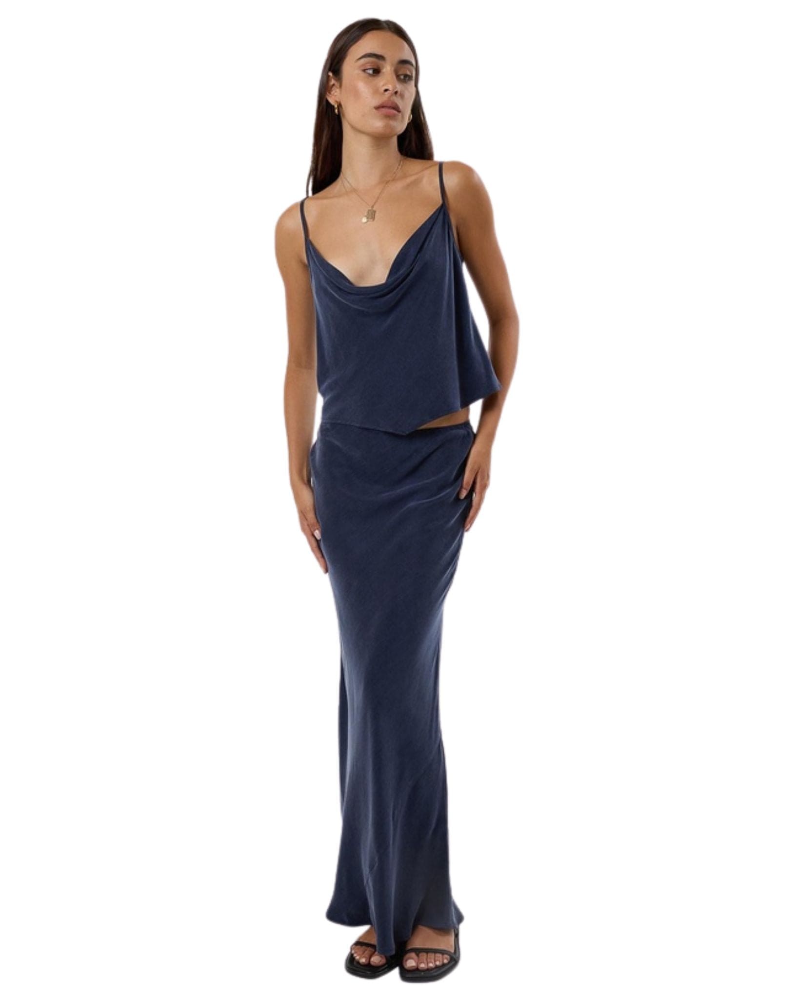 Thrills Womens Faye Slip Maxi Skirt - Oxford Blue