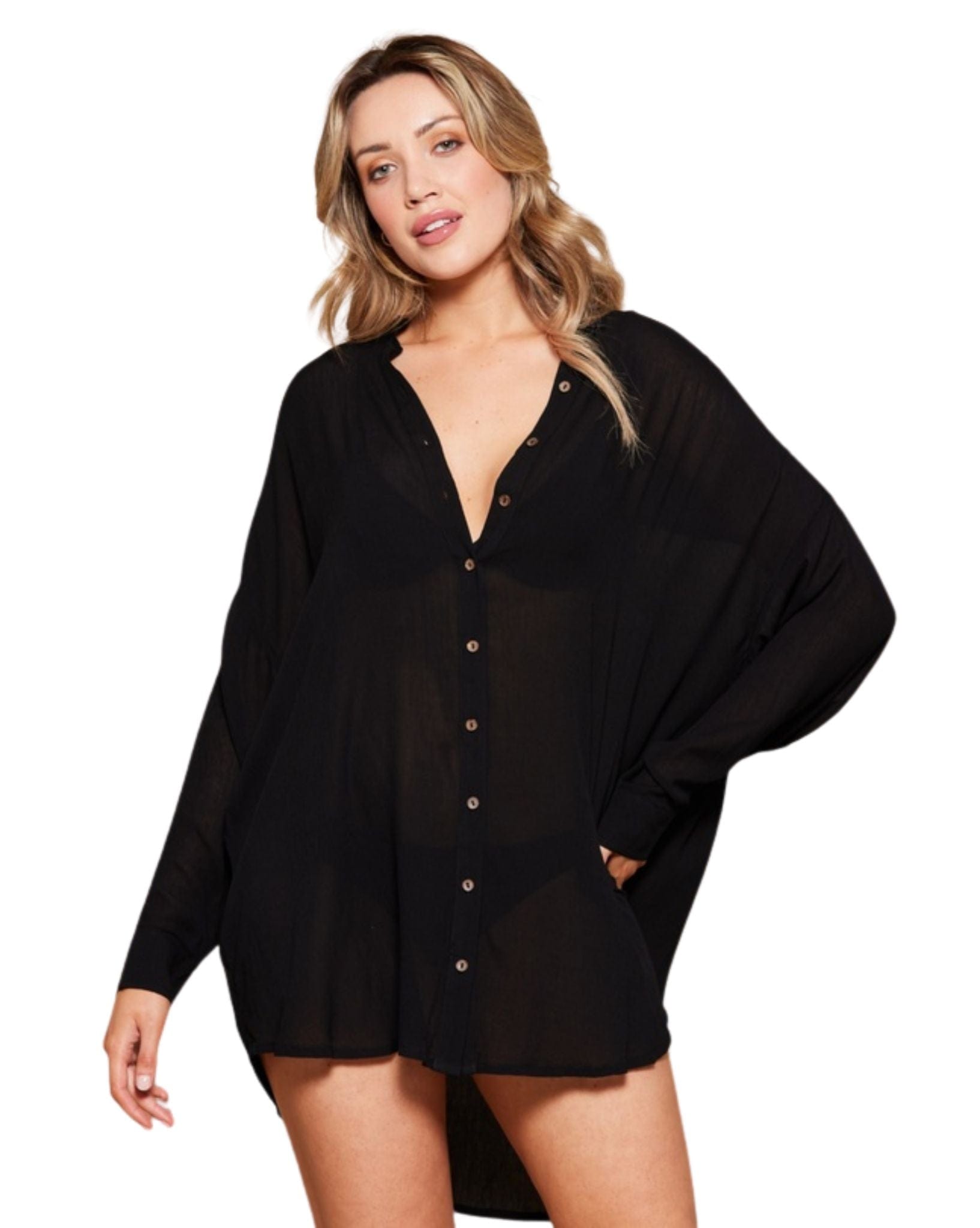 Tigerlily Womens Swim Classics Amal Shirt Dress - Licorice
