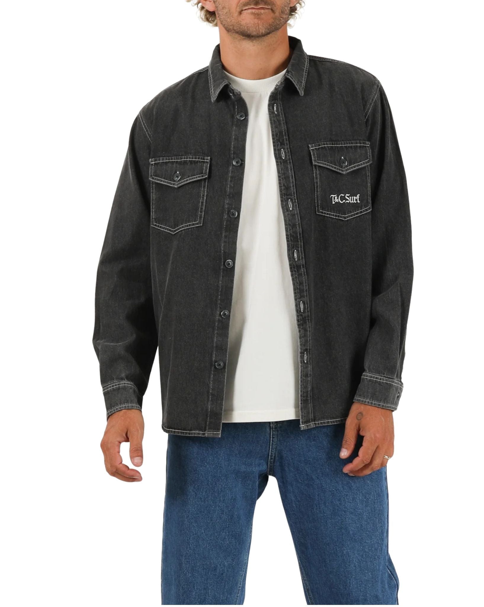 Town & Country Mens Seaside LS Shirt - Washed Black