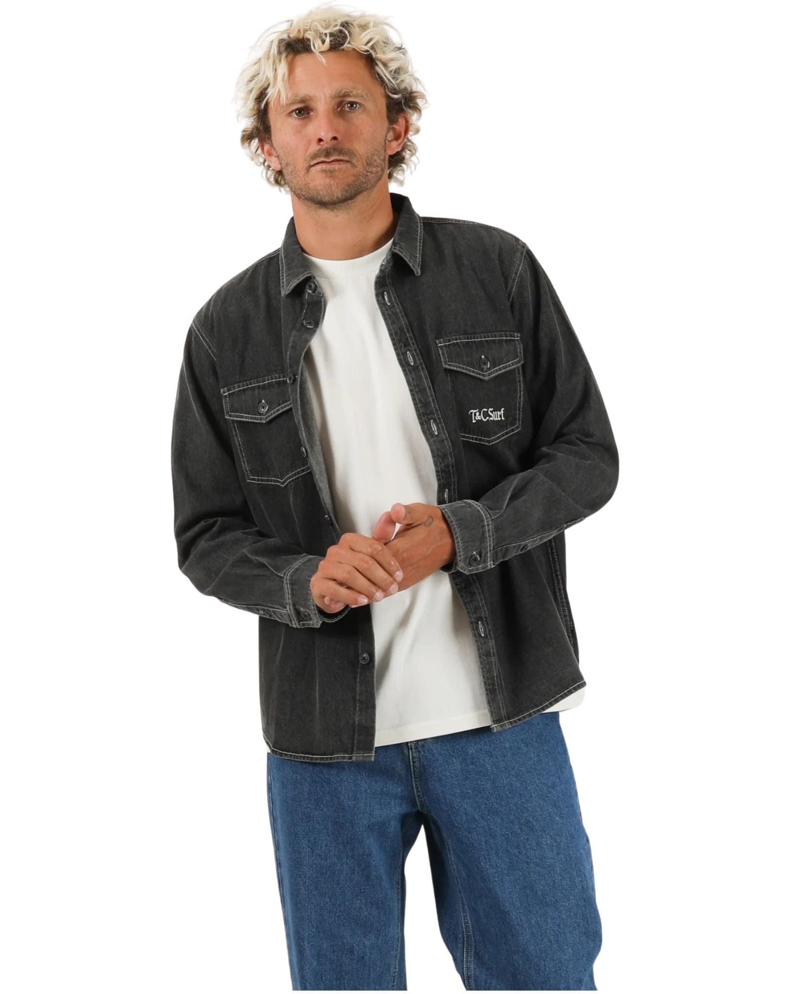 Town & Country Mens Seaside LS Shirt - Washed Black