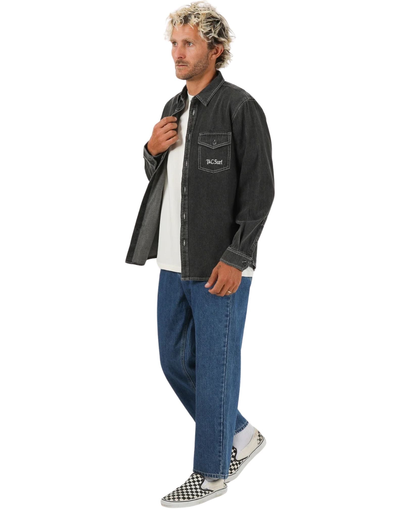 Town & Country Mens Seaside LS Shirt - Washed Black