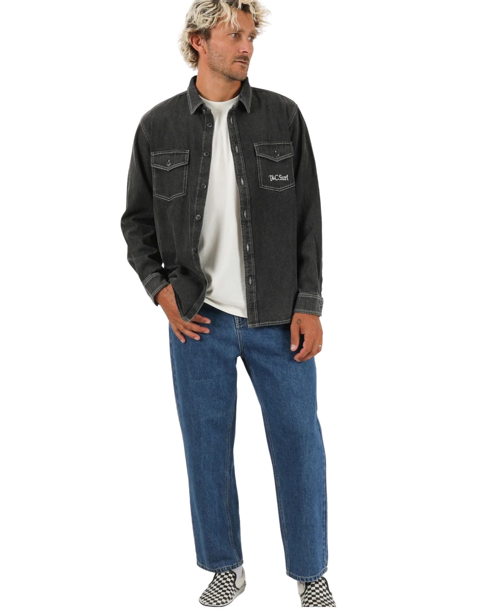 Town & Country Mens Seaside LS Shirt - Washed Black