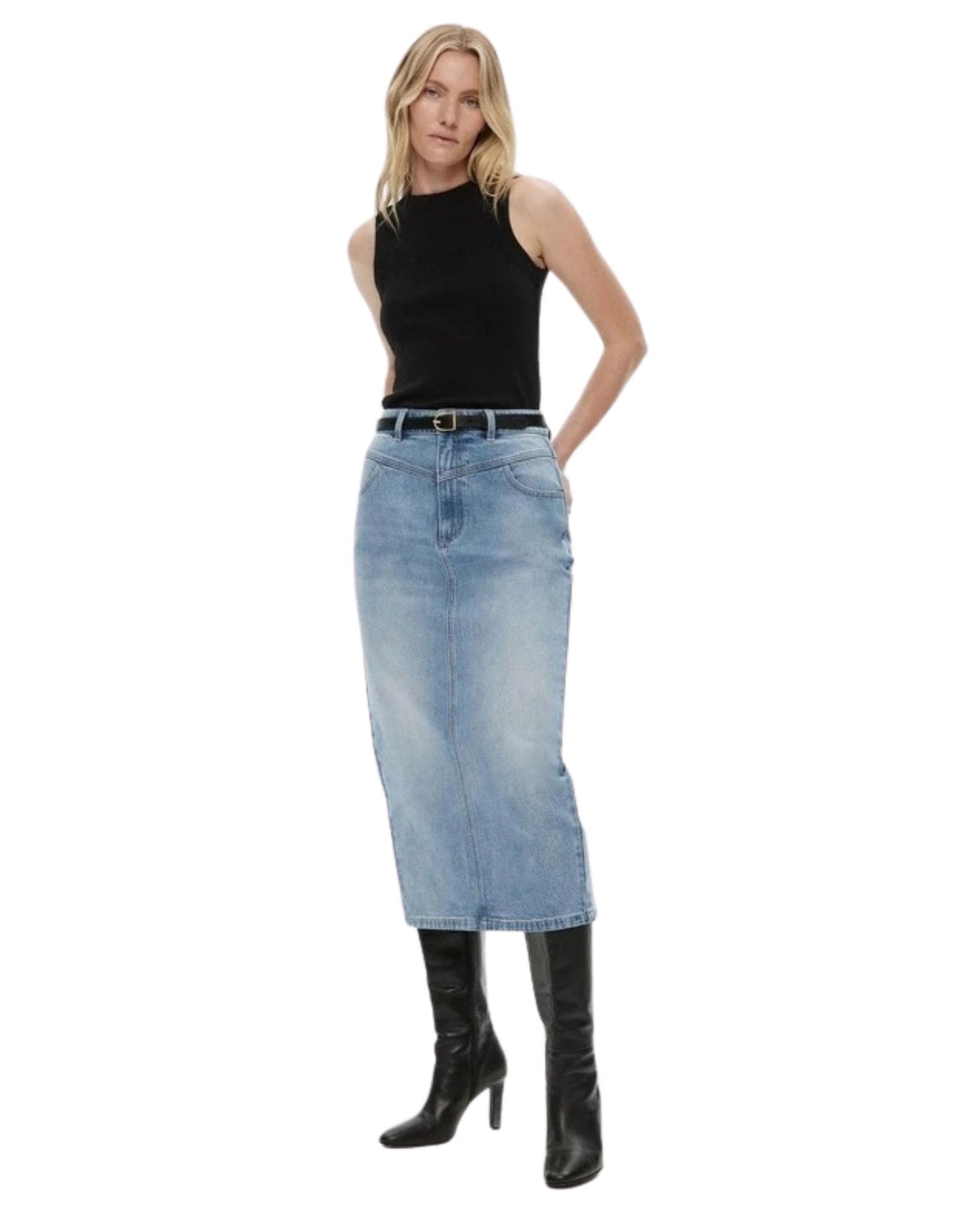 Witchery Yoke Front Longline Denim Skirt