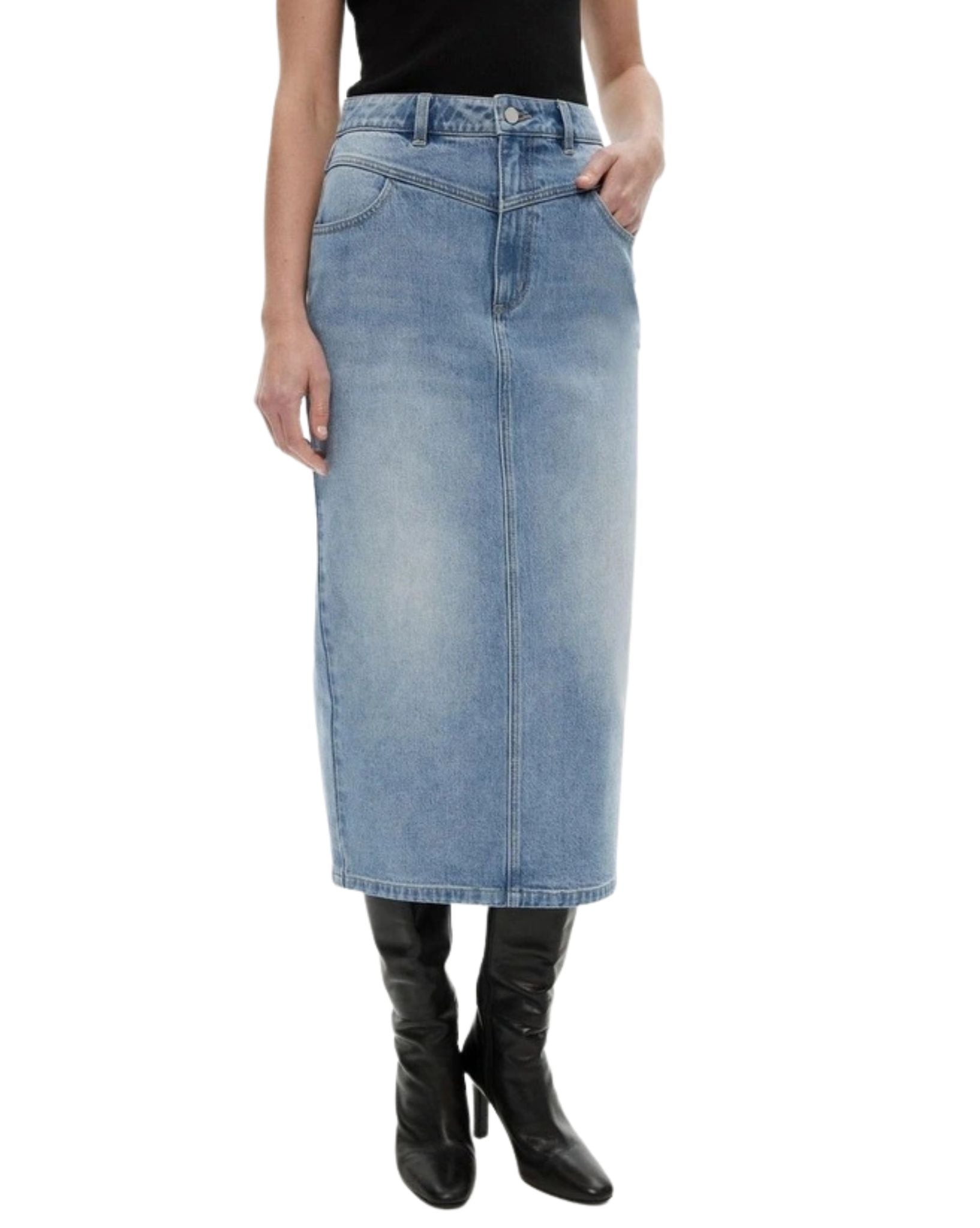 Witchery Yoke Front Longline Denim Skirt