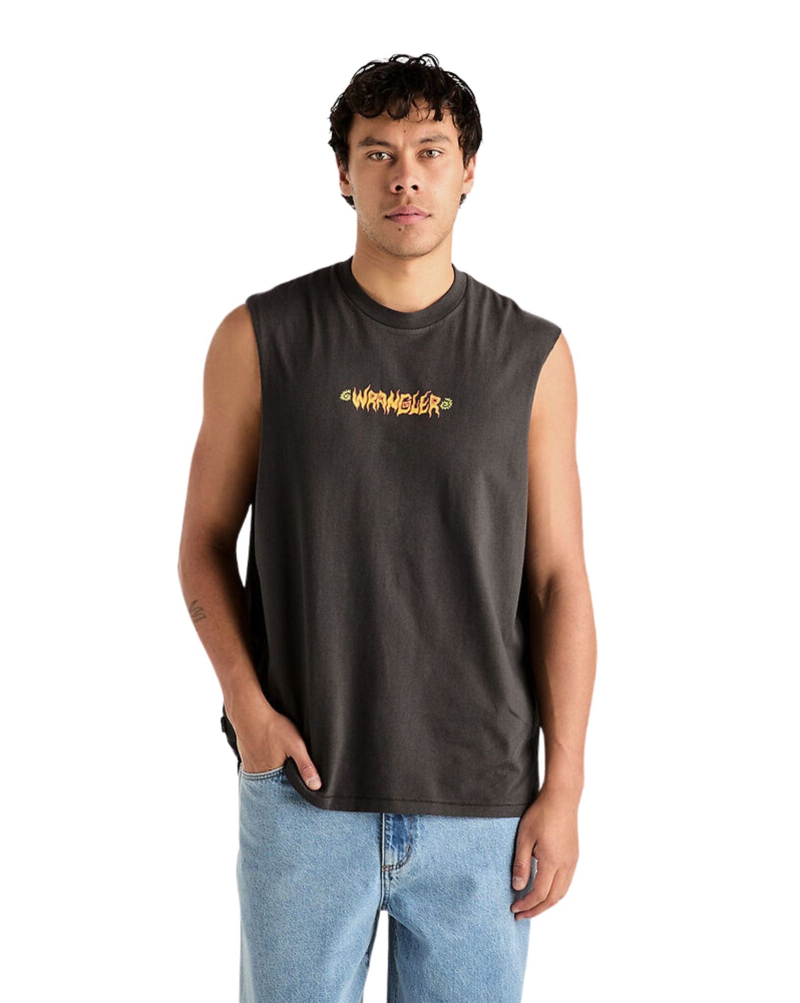 Wrangler Mens Tank Fossil Muscle tee - Worn Black
