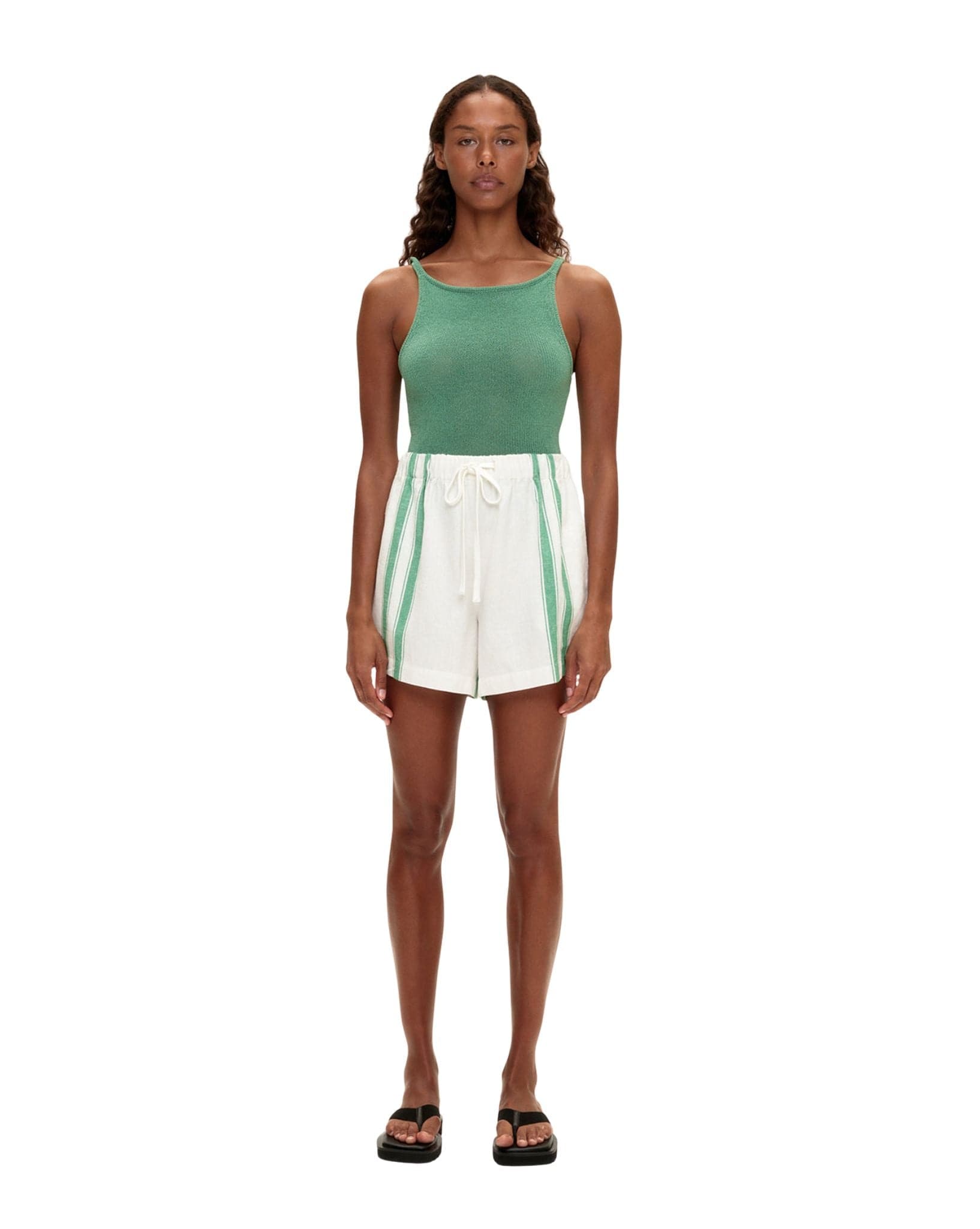 Zulu & Zephyr Cotton Linen Short- Green Stripe