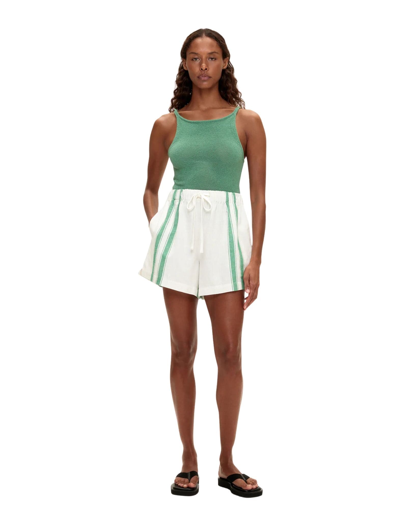 Zulu & Zephyr Cotton Linen Short- Green Stripe