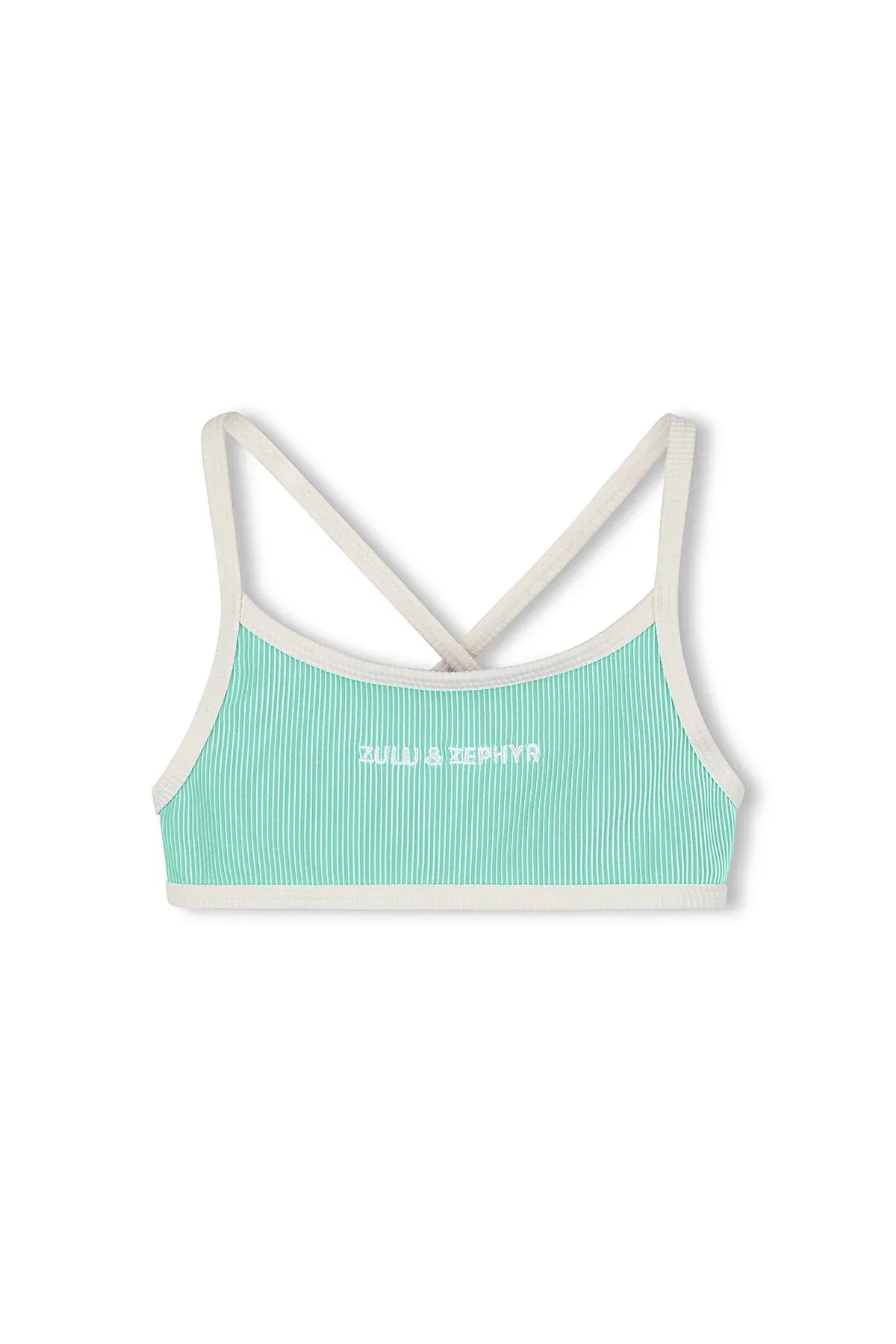 Zulu & Zephyr Girls Mini Stripe Logo Bikini Top - Aqua